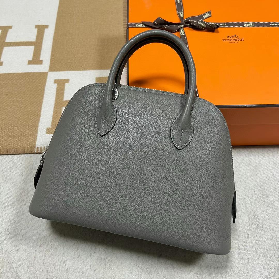 Hermès（爱马仕）Bolide 保龄球包 Evercolor 0L 积雨云灰 银扣 25cm 全手工蜡线缝制