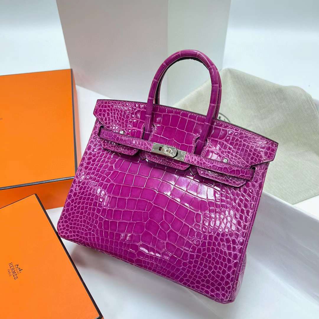 Hermès（爱马仕）Birkin 铂金包 亮面美洲鳄鱼 shiny alligator crocodile（御用原装进口Hcp鳄鱼）j5 天方夜谭粉紫 银扣 25cm 全手工蜡线缝制 Phw