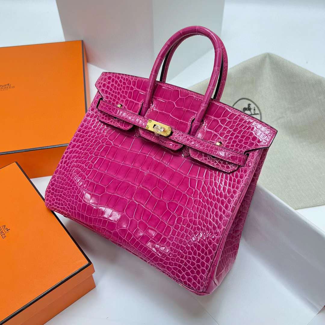 Hermès（爱马仕）Birkin 铂金包 亮面美洲鳄鱼 shiny alligator crocodile（御用原装进口Hcp鳄鱼）j5 桃粉色 金扣 25cm 全手工蜡线缝制 Ghw