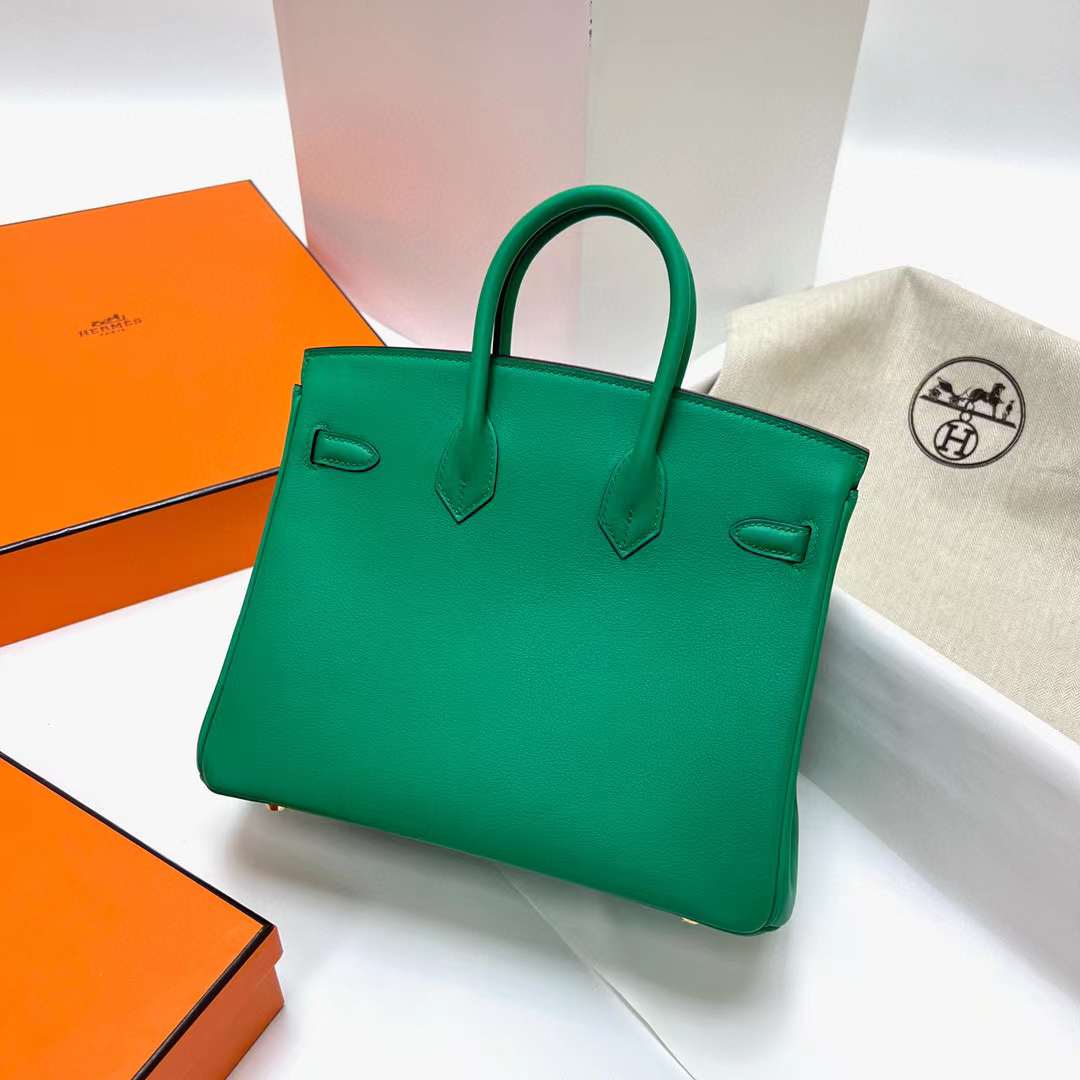 Hermès（爱马仕）Birkin 铂金包 进口Swift皮 6W 薄荷绿 金扣 25cm 全手工蜡线缝制 Ghw