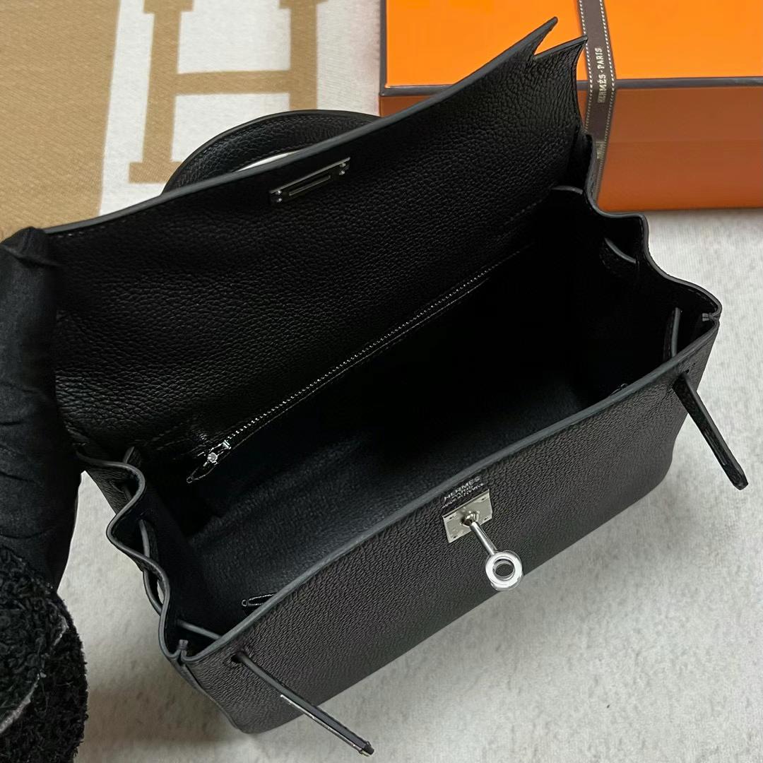 Hermès（爱马仕）Kelly 凯莉包 Togo皮 Ck89 黑色 银扣 25cm 全手工蜡线缝制