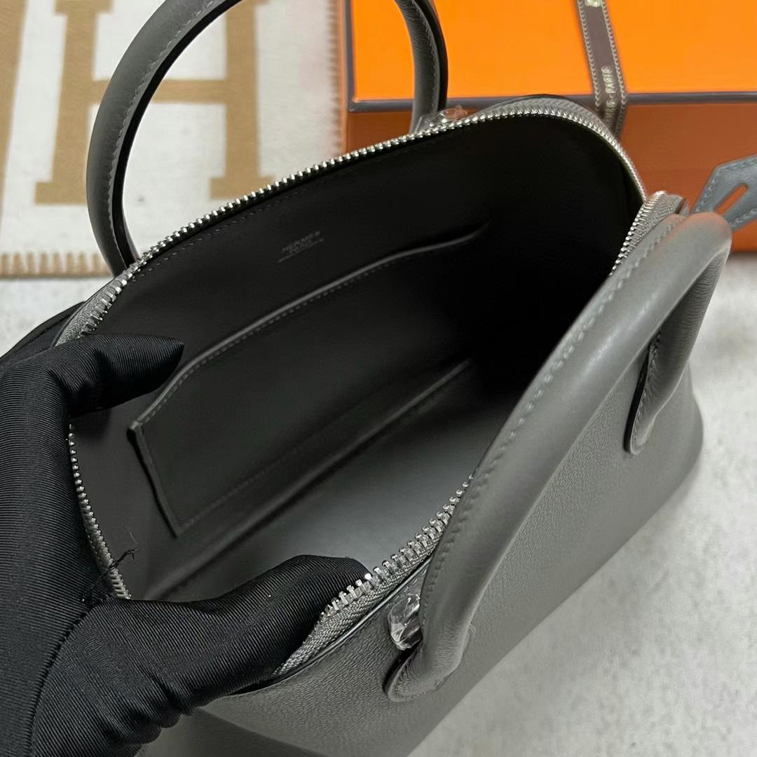 Hermès（爱马仕）Bolide 保龄球包 Evercolor 0L 积雨云灰 银扣 25cm 全手工蜡线缝制