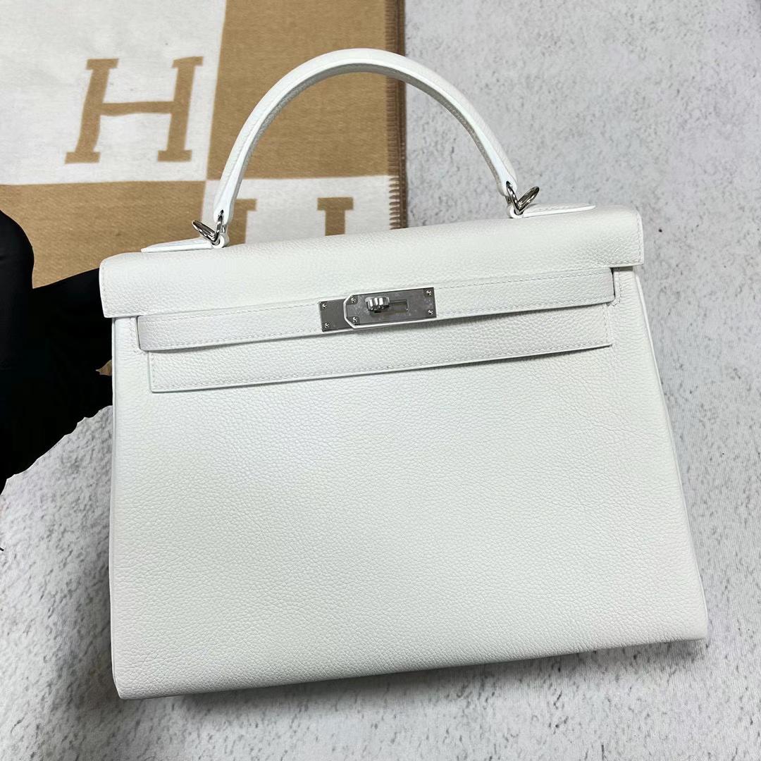 Hermès（爱马仕）Kelly 凯莉包 Togo皮 01 纯白 银扣 32cm