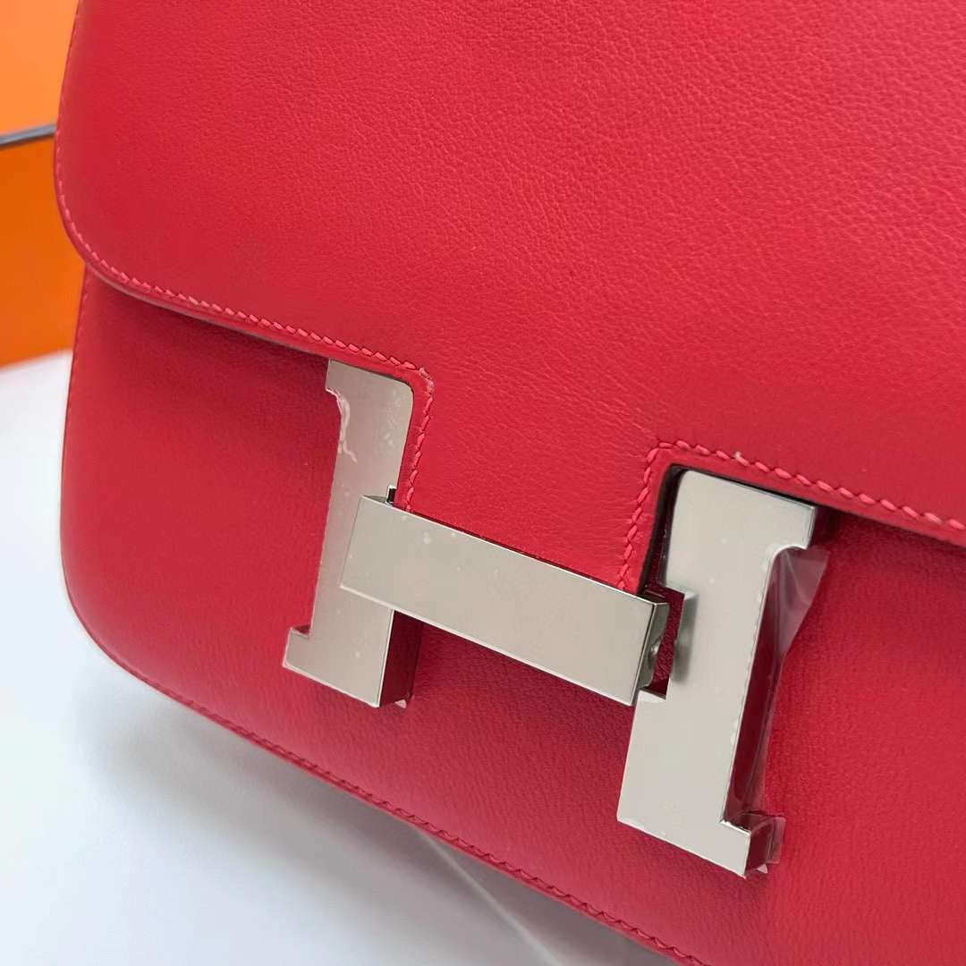 Hermès（爱马仕）Constance 空姐包 Swift S5 番茄红 银扣 24cm 全手工蜡线缝制 Phw