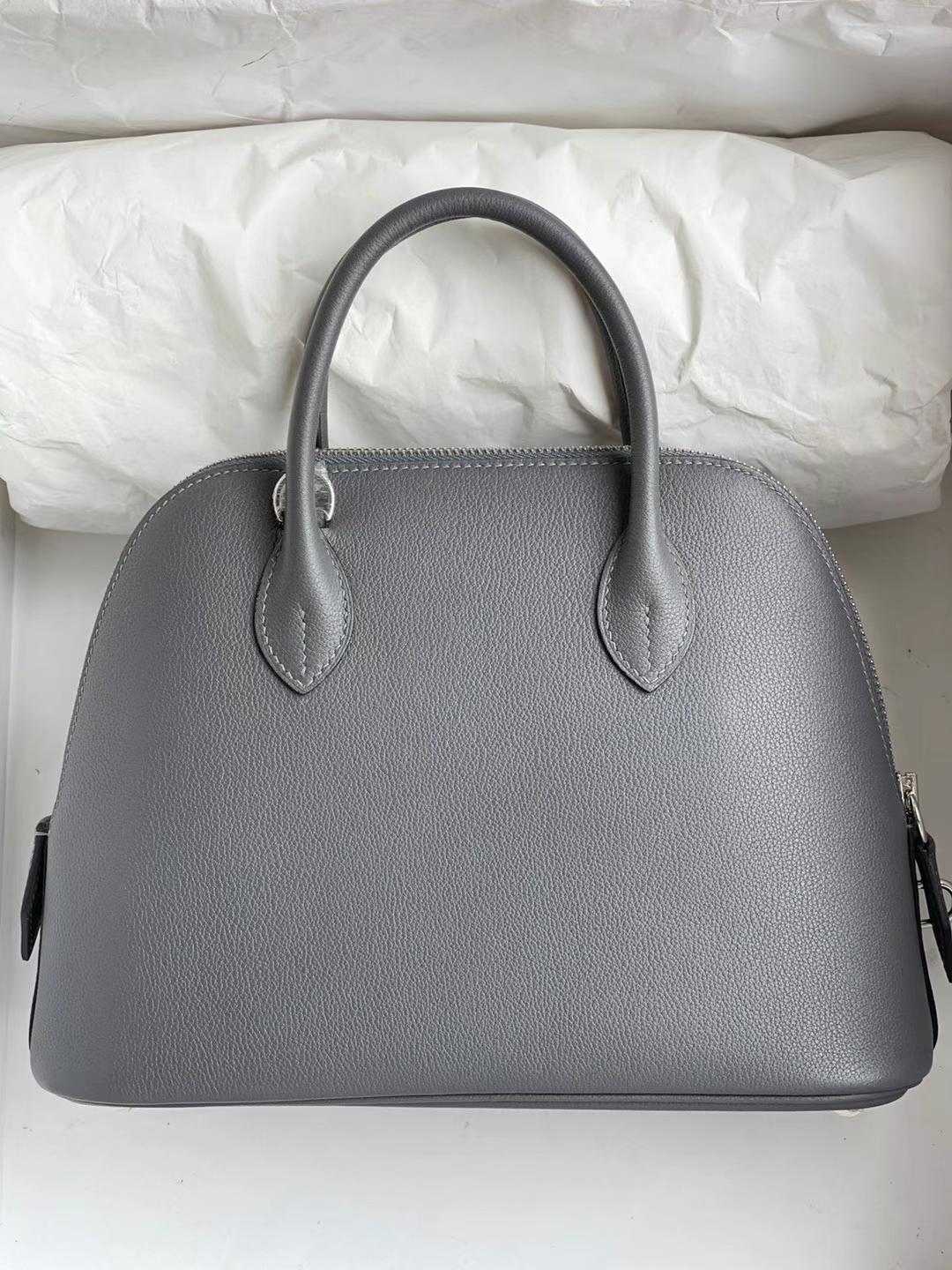 Hermès（爱马仕）Bolide 保龄球包 Evercolor 8F 锡器灰 银扣 25cm 全手工蜡线缝制 Phw Stock
