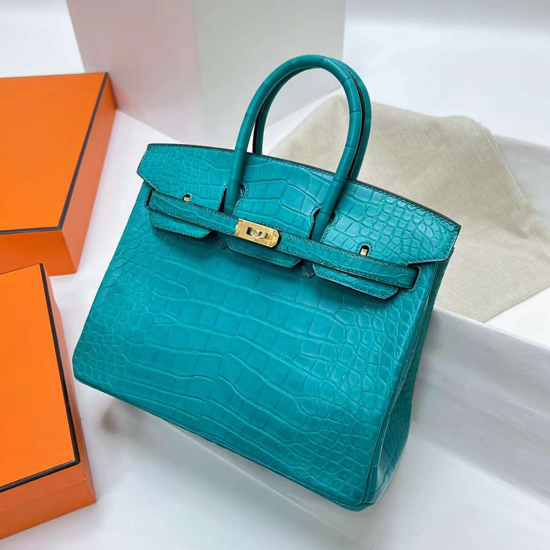 Hermès（爱马仕）Birkin 铂金包 雾面美洲鳄鱼 matte alligator crocodile（御用原装进口Hcp鳄鱼）7F 孔雀蓝 金扣 25cm 全手工蜡线缝制 ghw
