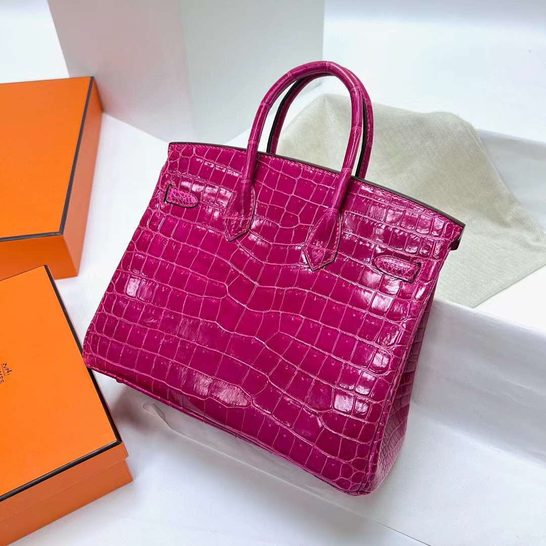 Hermès（爱马仕）Birkin 铂金包 亮面倒v澳洲湾鳄 Shiny Porosus Crocodile（御用原装进口Hcp鳄鱼皮）j5 天方夜谭粉紫 金扣 25cm 全手工蜡线缝制