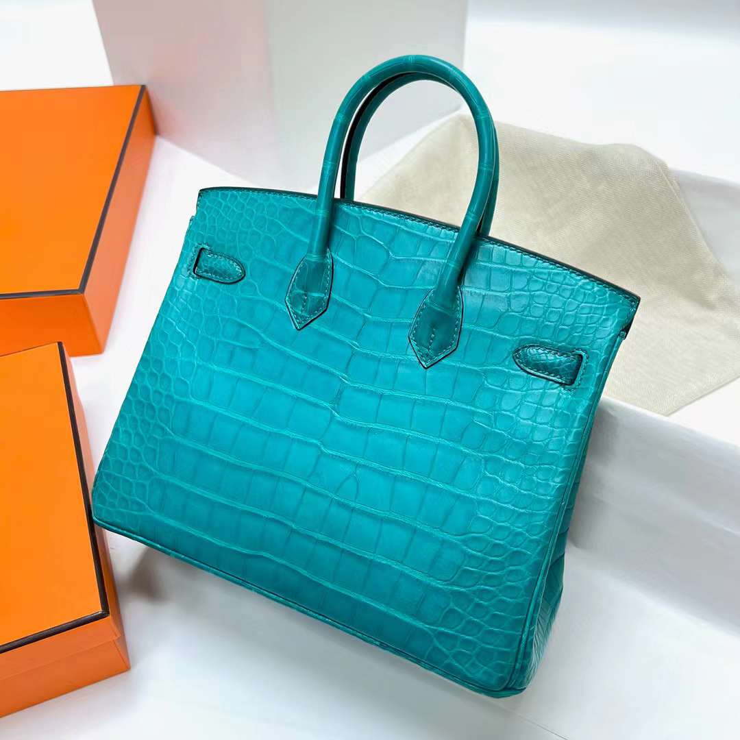Hermès（爱马仕）Birkin 铂金包 雾面美洲鳄鱼 matte alligator crocodile（御用原装进口Hcp鳄鱼）7F 孔雀蓝 金扣 25cm 全手工蜡线缝制 ghw