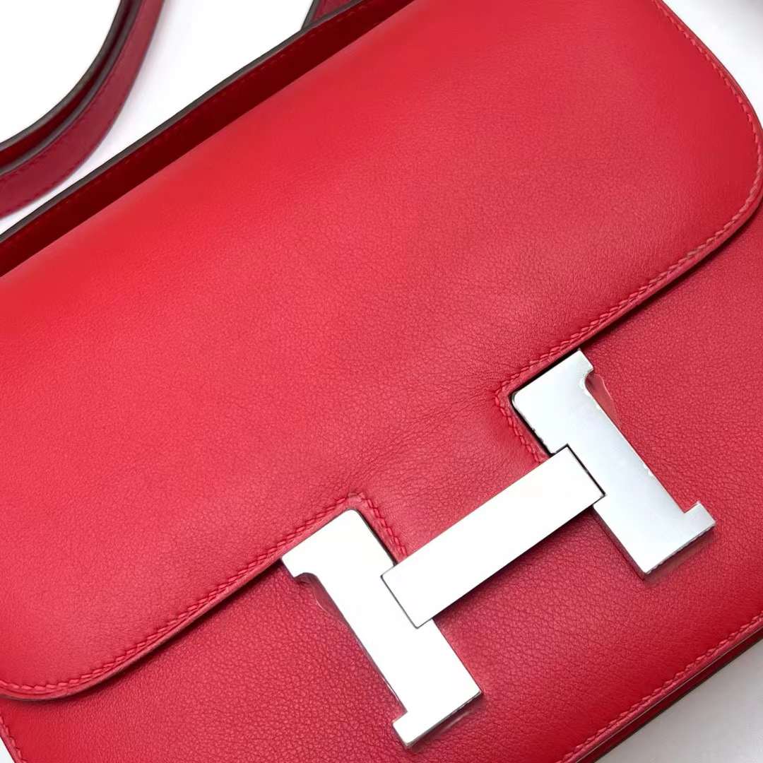 Hermès（爱马仕）Constance 空姐包 Swift S5 番茄红 银扣 24cm 全手工蜡线缝制 Phw