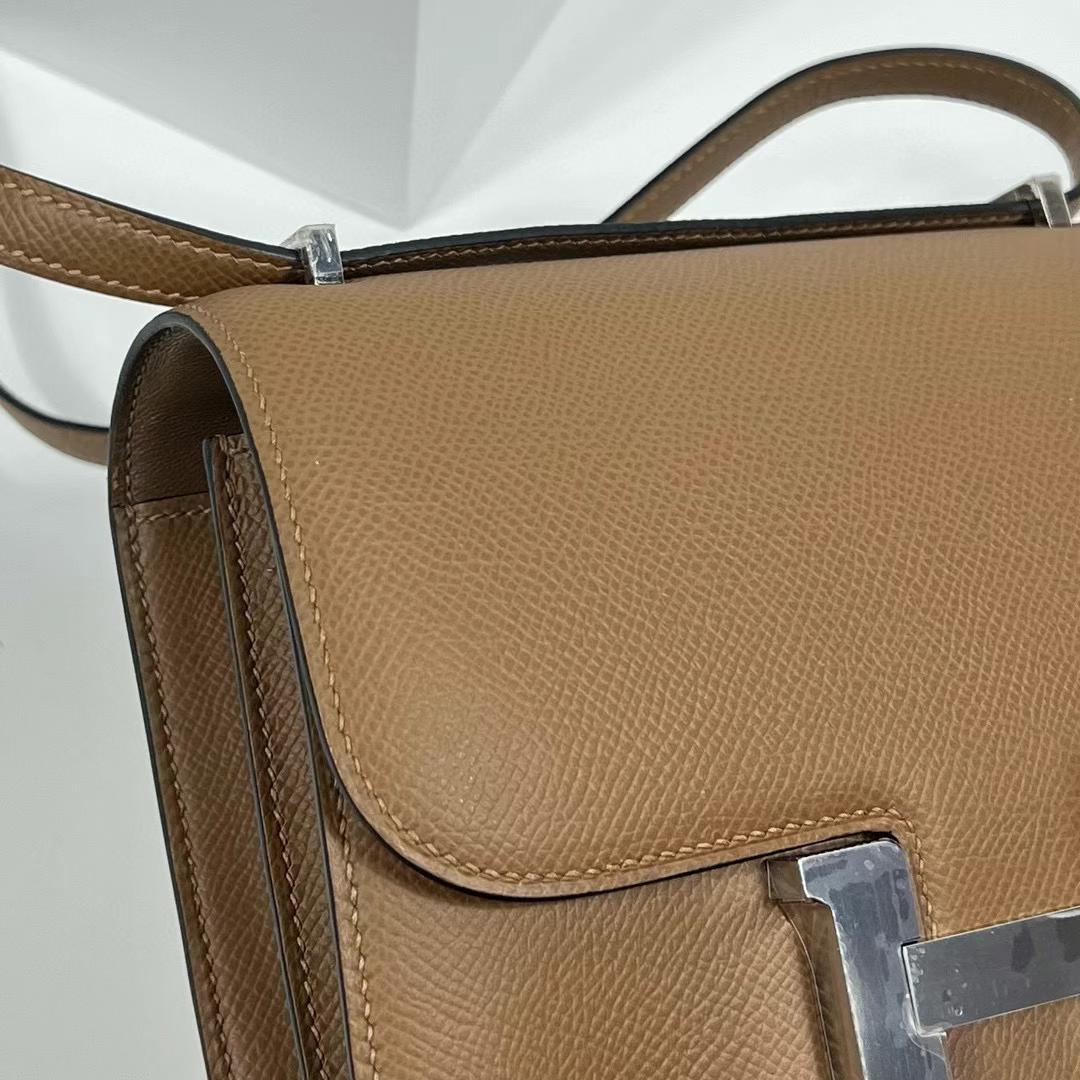 Hermès（爱马仕）Constance 空姐包 Epsom 3G 栗子棕 全手工蜡线缝制 银扣 PHW 19cm