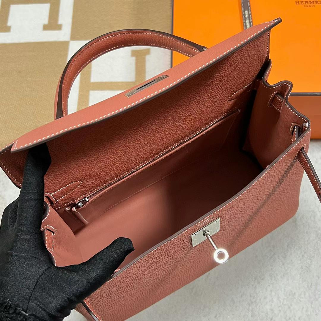 Hermès（爱马仕）Kelly 凯莉包 Togo皮 4E 枫叶色 银扣 28cm 全手工蜡线缝制 Phw