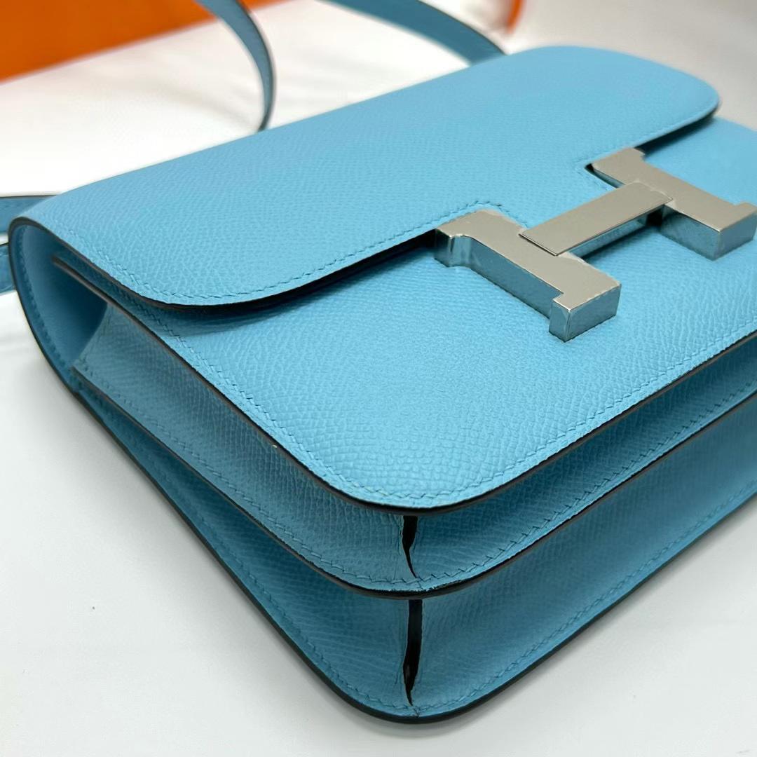 Hermès（爱马仕）Constance 空姐包 Epsom 7N 糖果蓝 银扣 19cm 全手工蜡线缝制 Phw