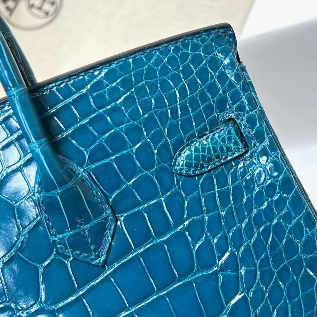 Hermès（爱马仕）Birkin 铂金包 亮面美洲鳄鱼 shiny alligator crocodile（御用原装进口Hcp鳄鱼）7w 伊兹密尔蓝 银扣 25cm 全手工蜡线缝制