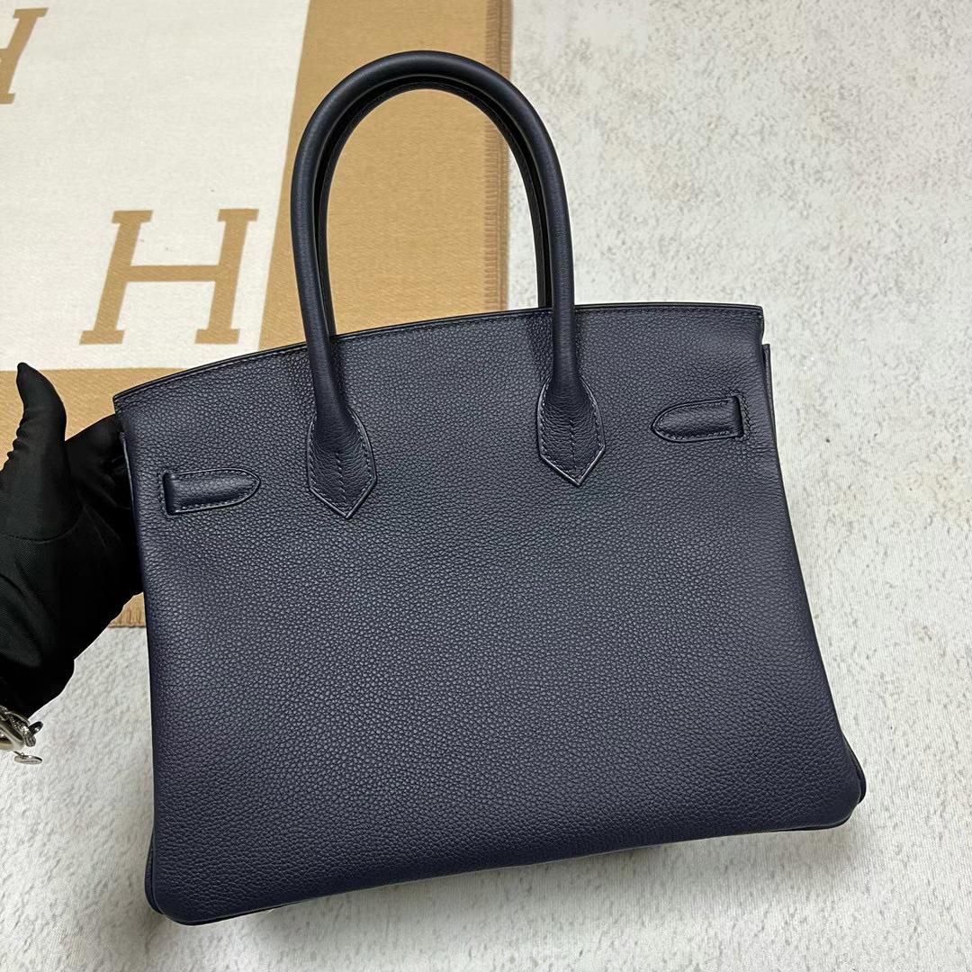 Hermès（爱马仕）Birkin 铂金包 Togo皮 2z 午夜蓝 全手工蜡线缝制 银扣 30cm