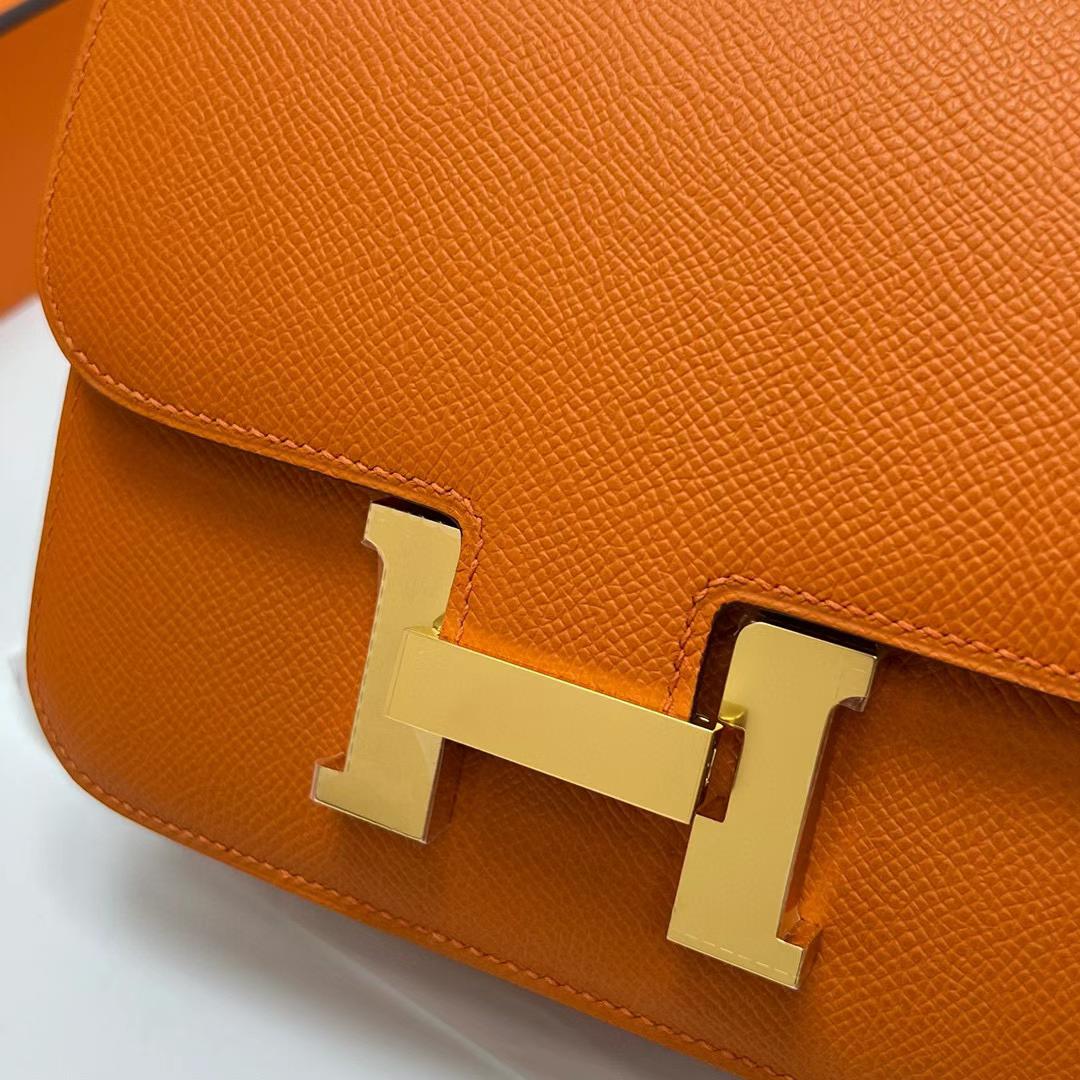 Hermès（爱马仕）Constance 空姐包 Epsom Ck93 橙色 金扣 19cm 全手工蜡线缝制 Ghw