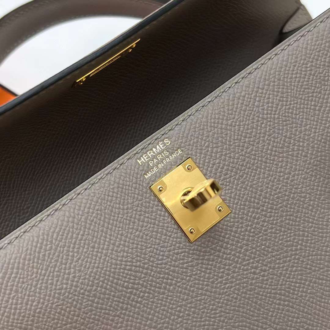 Hermès（爱马仕）Kelly 凯莉包 Epsom M8 沥青灰 金扣 25cm 全手工蜡线缝制 Ghw