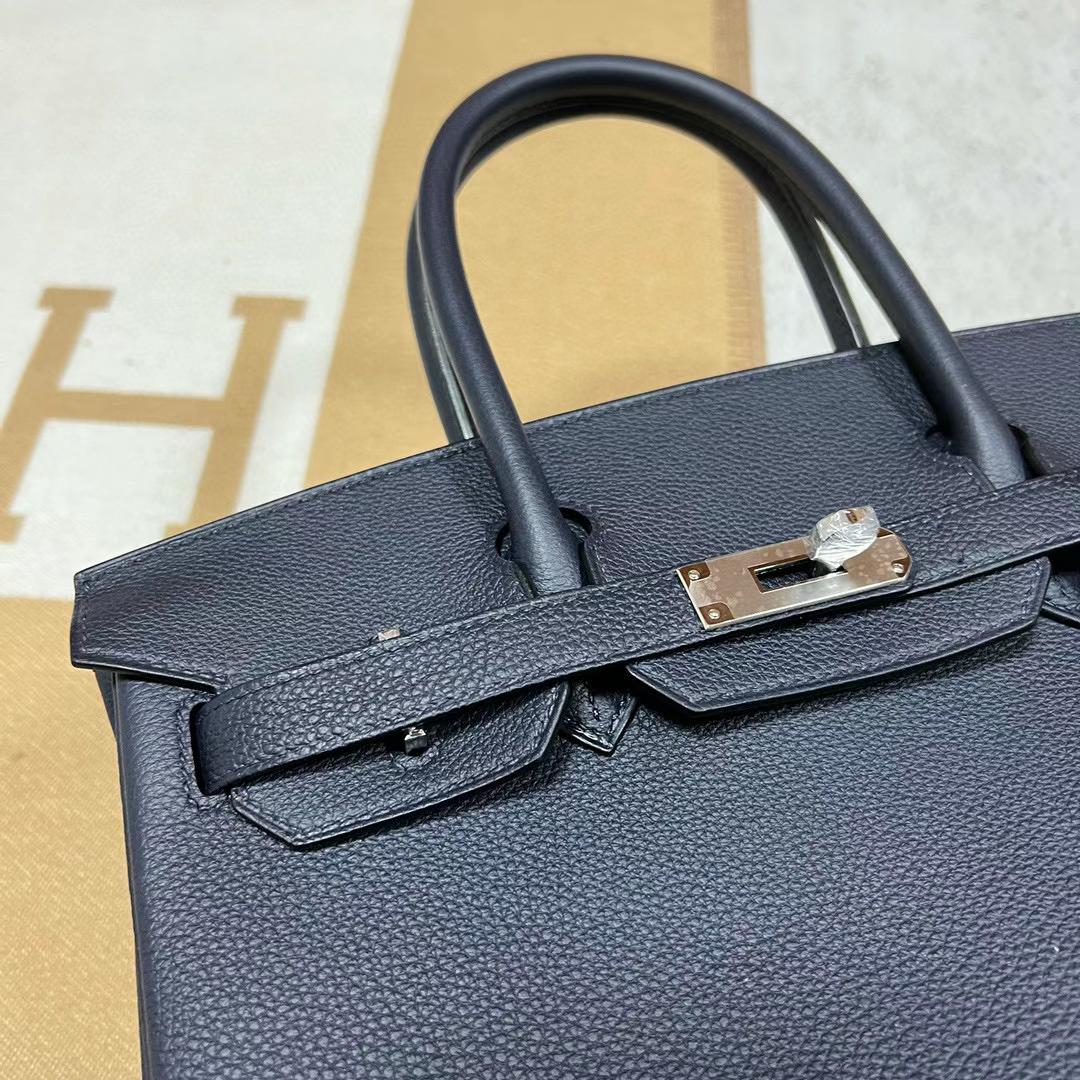 Hermès（爱马仕）Birkin 铂金包 Togo皮 2z 午夜蓝 全手工蜡线缝制 银扣 30cm