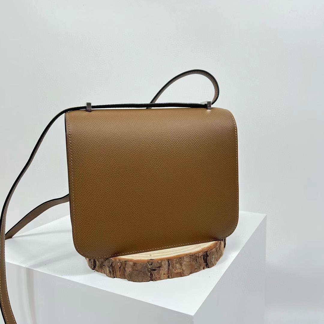 Hermès（爱马仕）Constance 空姐包 Epsom 3G 栗子棕 全手工蜡线缝制 银扣 PHW 19cm