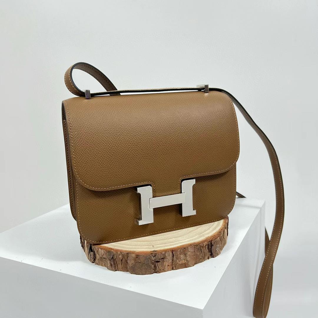 Hermès（爱马仕）Constance 空姐包 Epsom 3G 栗子棕 全手工蜡线缝制 银扣 PHW 19cm