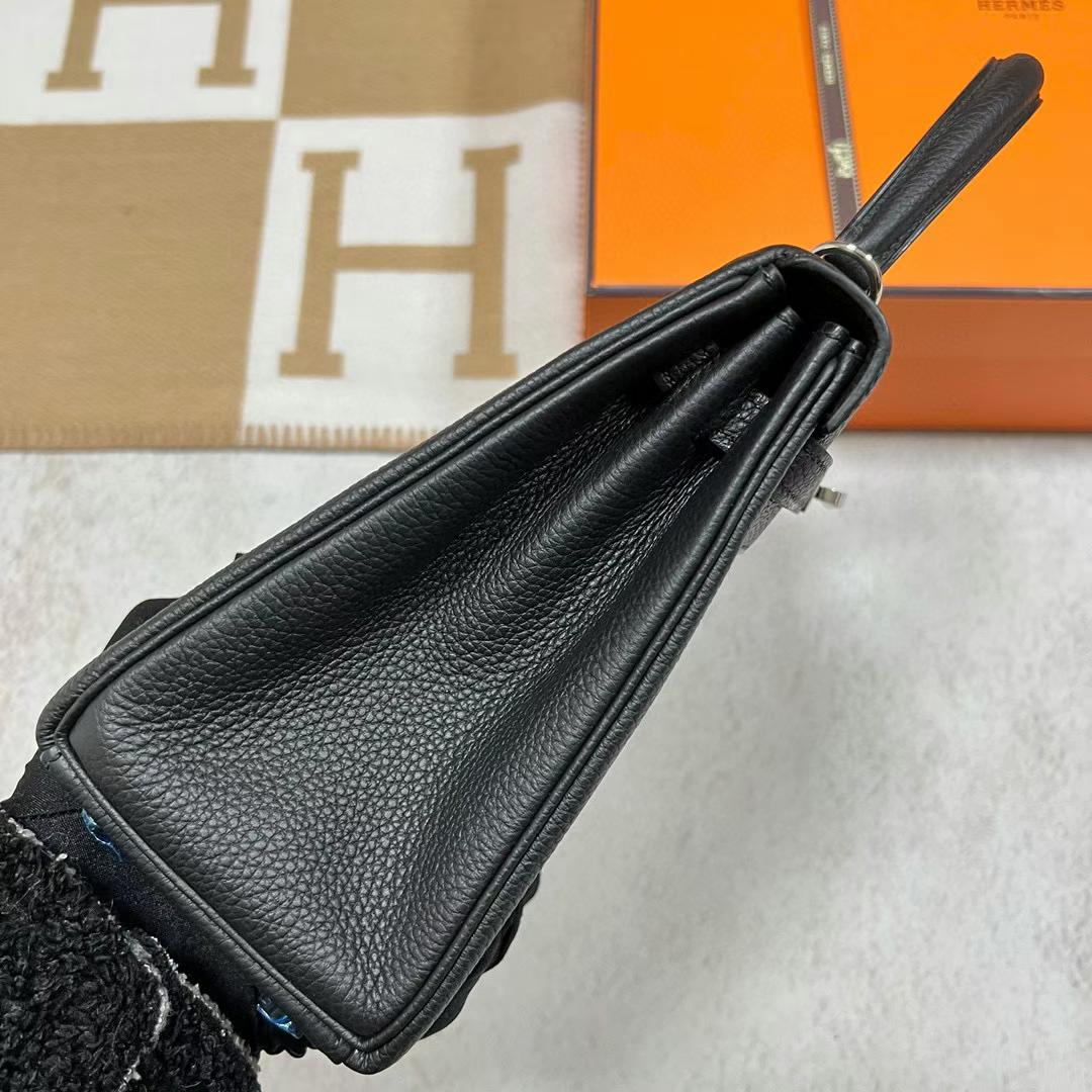 Hermès（爱马仕）Kelly 凯莉包 Togo皮 Ck89 黑色 银扣 25cm 全手工蜡线缝制