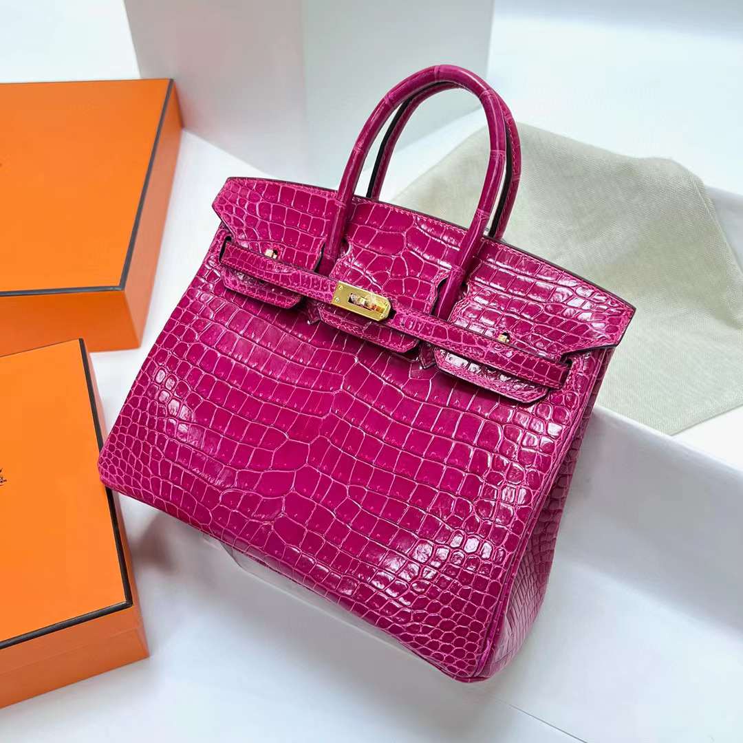 Hermès（爱马仕）Birkin 铂金包 亮面倒v澳洲湾鳄 Shiny Porosus Crocodile（御用原装进口Hcp鳄鱼皮）j5 天方夜谭粉紫 金扣 25cm 全手工蜡线缝制