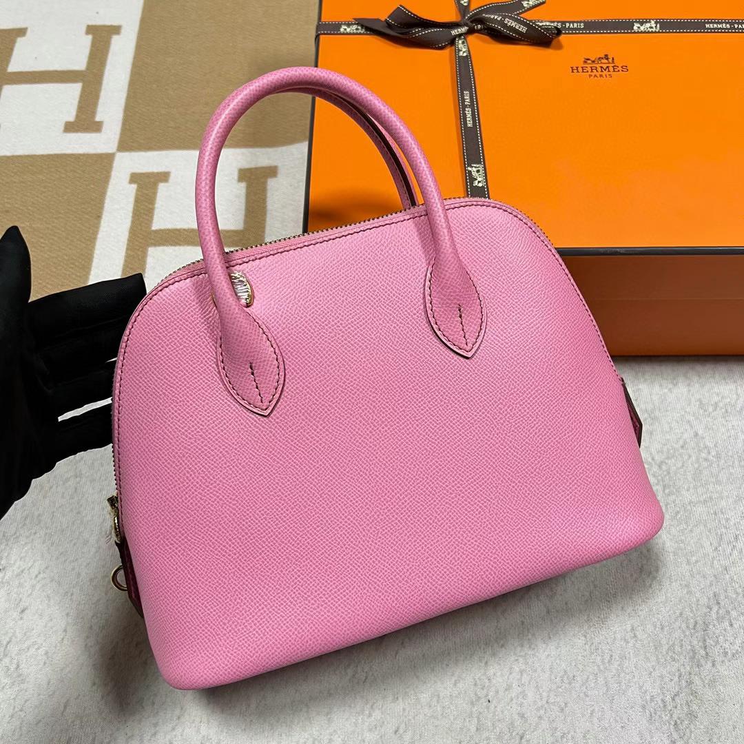 Hermès（爱马仕）Bolide 保龄球包 Epsom 5P 樱花粉 金扣 25cm 全手工蜡线缝制 Ghw Stock