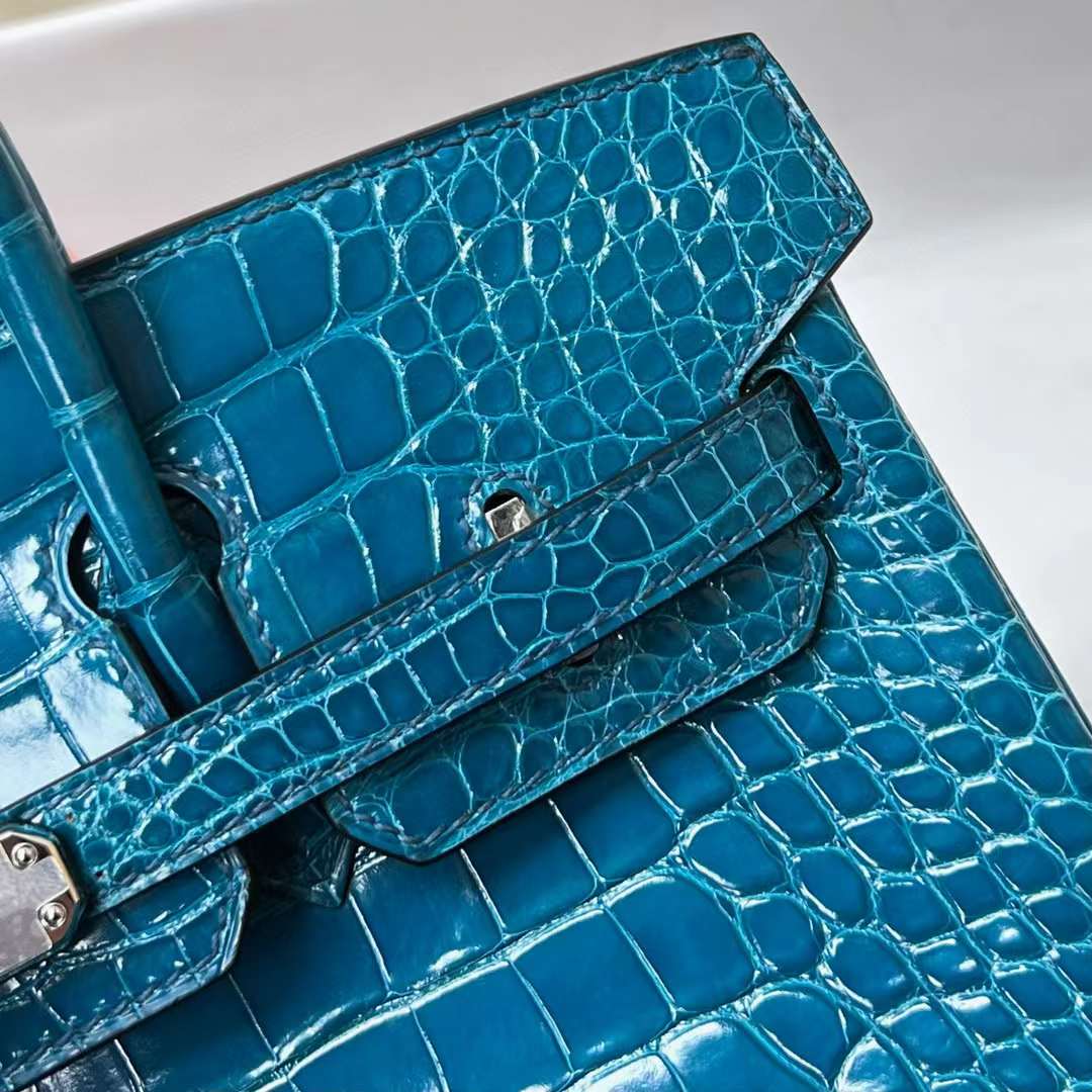Hermès（爱马仕）Birkin 铂金包 亮面美洲鳄鱼 shiny alligator crocodile（御用原装进口Hcp鳄鱼）7w 伊兹密尔蓝 银扣 25cm 全手工蜡线缝制
