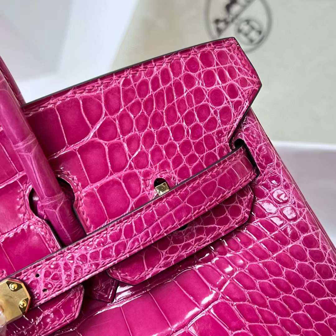 Hermès（爱马仕）Birkin 铂金包 亮面美洲鳄鱼 shiny alligator crocodile（御用原装进口Hcp鳄鱼）j5 桃粉色 金扣 25cm 全手工蜡线缝制 Ghw