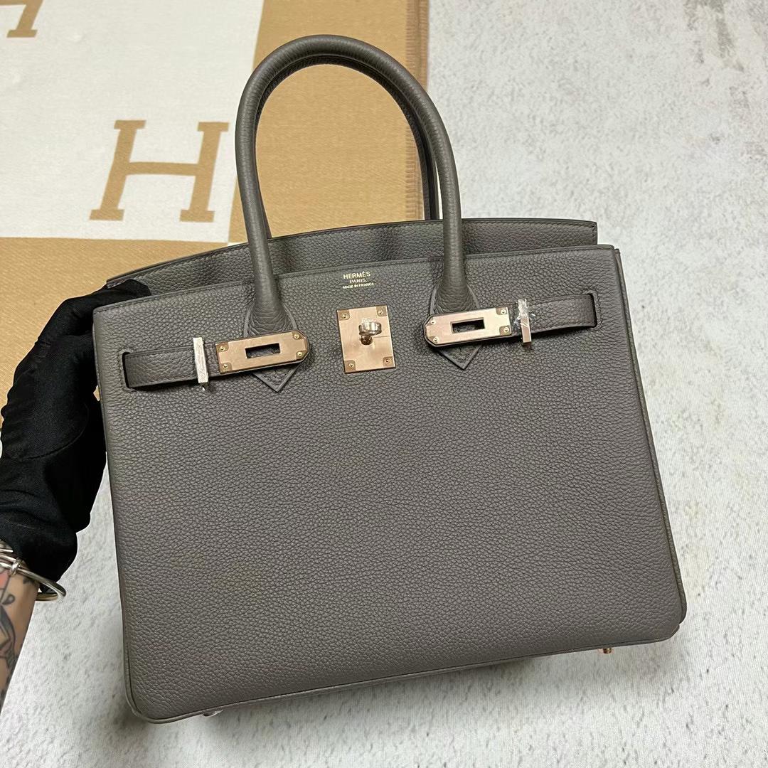 Hermès（爱马仕）Birkin 铂金包 Togo皮 8F 锡器灰 全手工蜡线缝制 玫瑰金扣 30cm