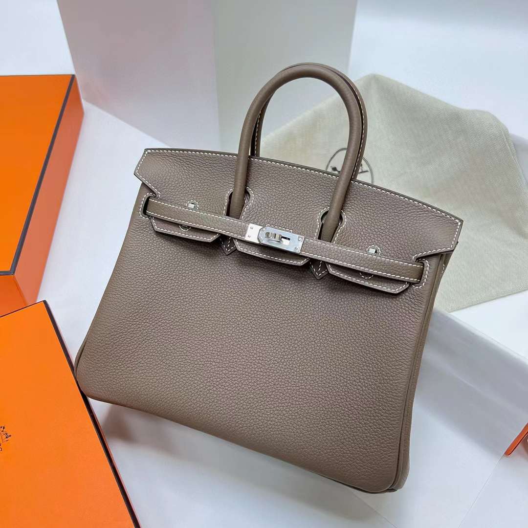 Hermès（爱马仕）Birkin 铂金包 Togo Ck18 大象灰 银扣 25cm 全手工蜡线缝制 Phw