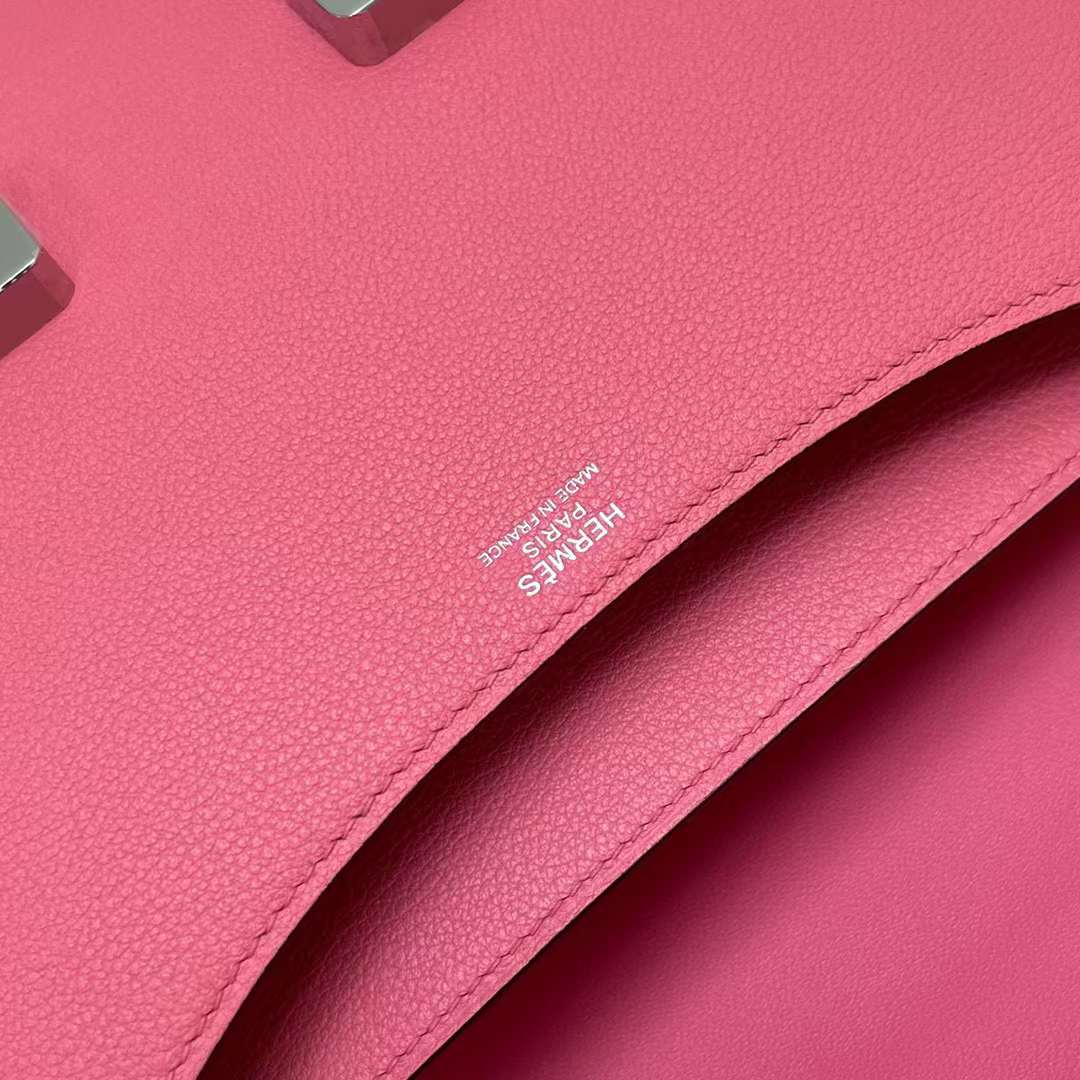 Hermès（爱马仕）Constance 空姐包 Evercolor 8w 新唇膏粉 银扣 24cm 全手工蜡线缝制 Phw