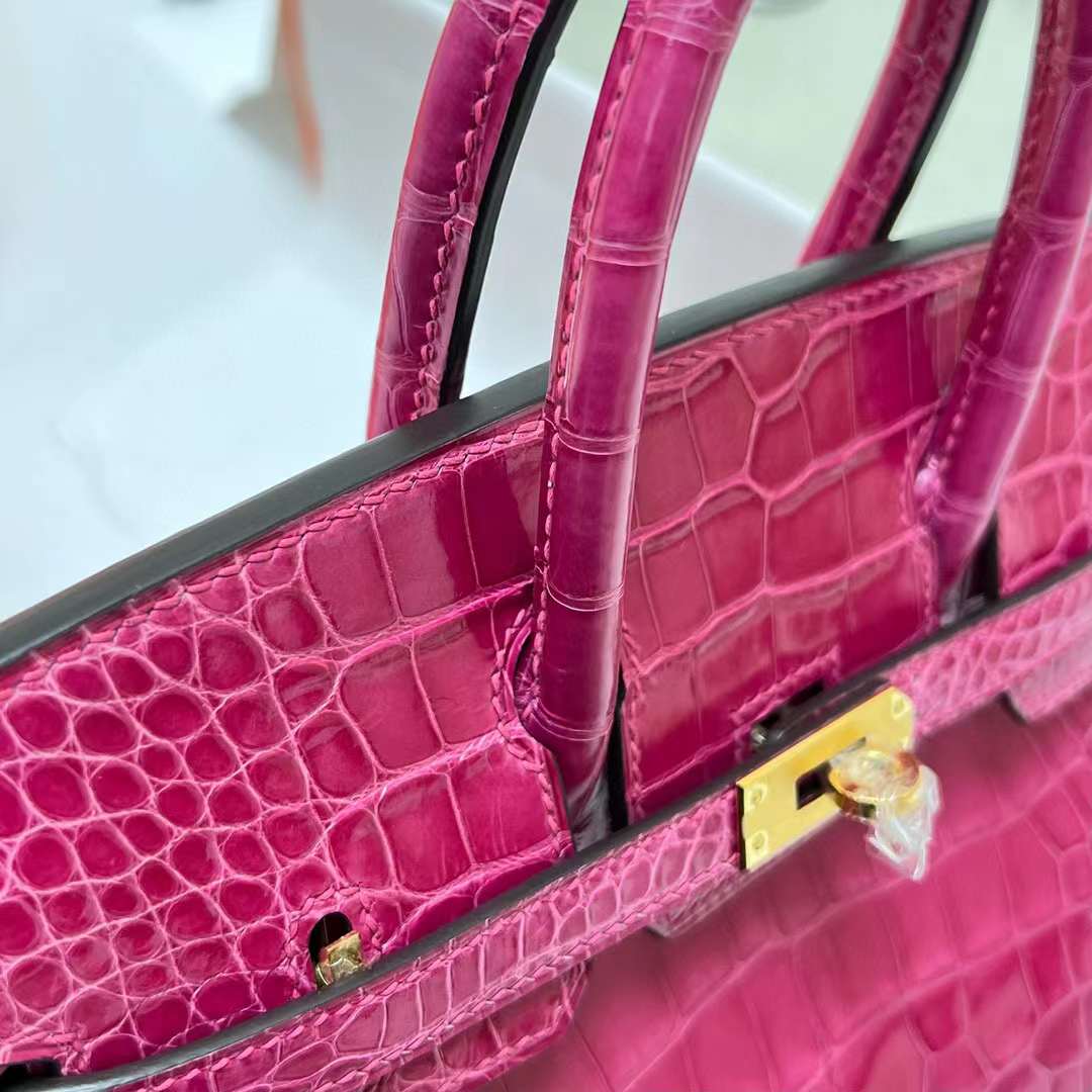 Hermès（爱马仕）Birkin 铂金包 亮面美洲鳄鱼 shiny alligator crocodile（御用原装进口Hcp鳄鱼）j5 桃粉色 金扣 25cm 全手工蜡线缝制 Ghw