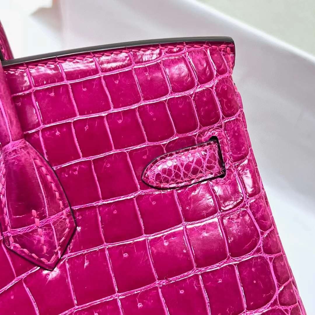 Hermès（爱马仕）Birkin 铂金包 亮面倒v澳洲湾鳄 Shiny Porosus Crocodile（御用原装进口Hcp鳄鱼皮）j5 天方夜谭粉紫 金扣 25cm 全手工蜡线缝制
