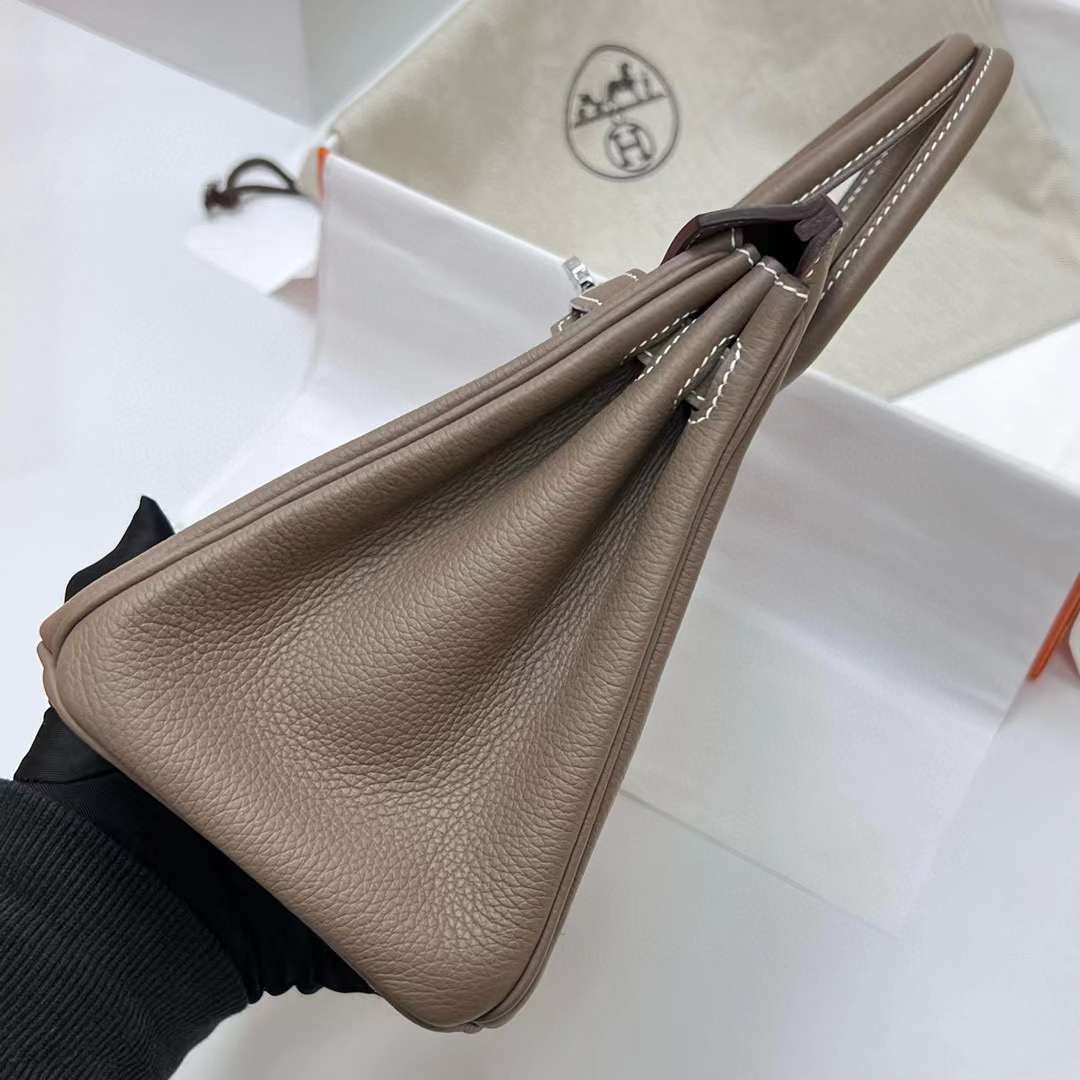 Hermès（爱马仕）Birkin 铂金包 Togo Ck18 大象灰 银扣 25cm 全手工蜡线缝制 Phw