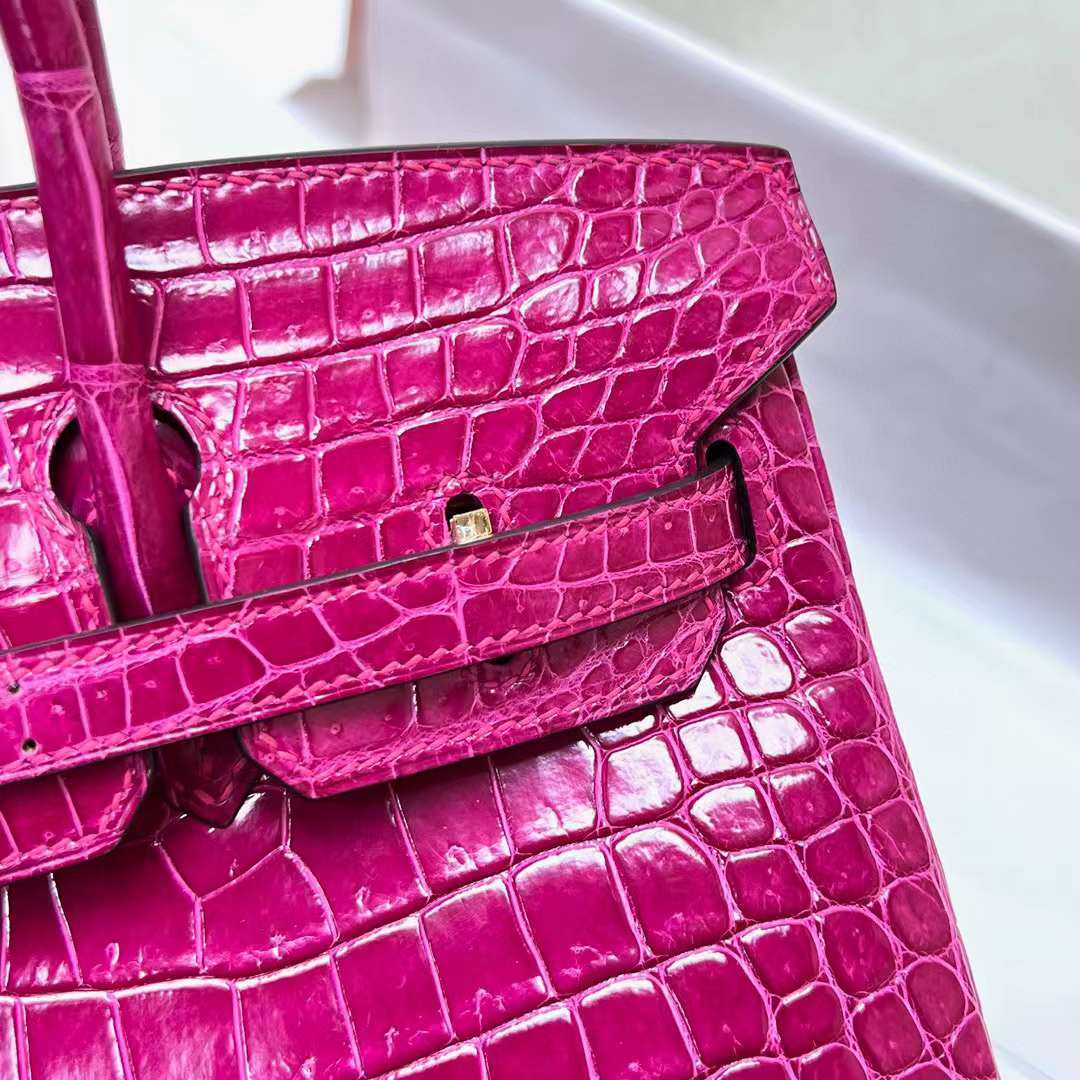 Hermès（爱马仕）Birkin 铂金包 亮面倒v澳洲湾鳄 Shiny Porosus Crocodile（御用原装进口Hcp鳄鱼皮）j5 天方夜谭粉紫 金扣 25cm 全手工蜡线缝制