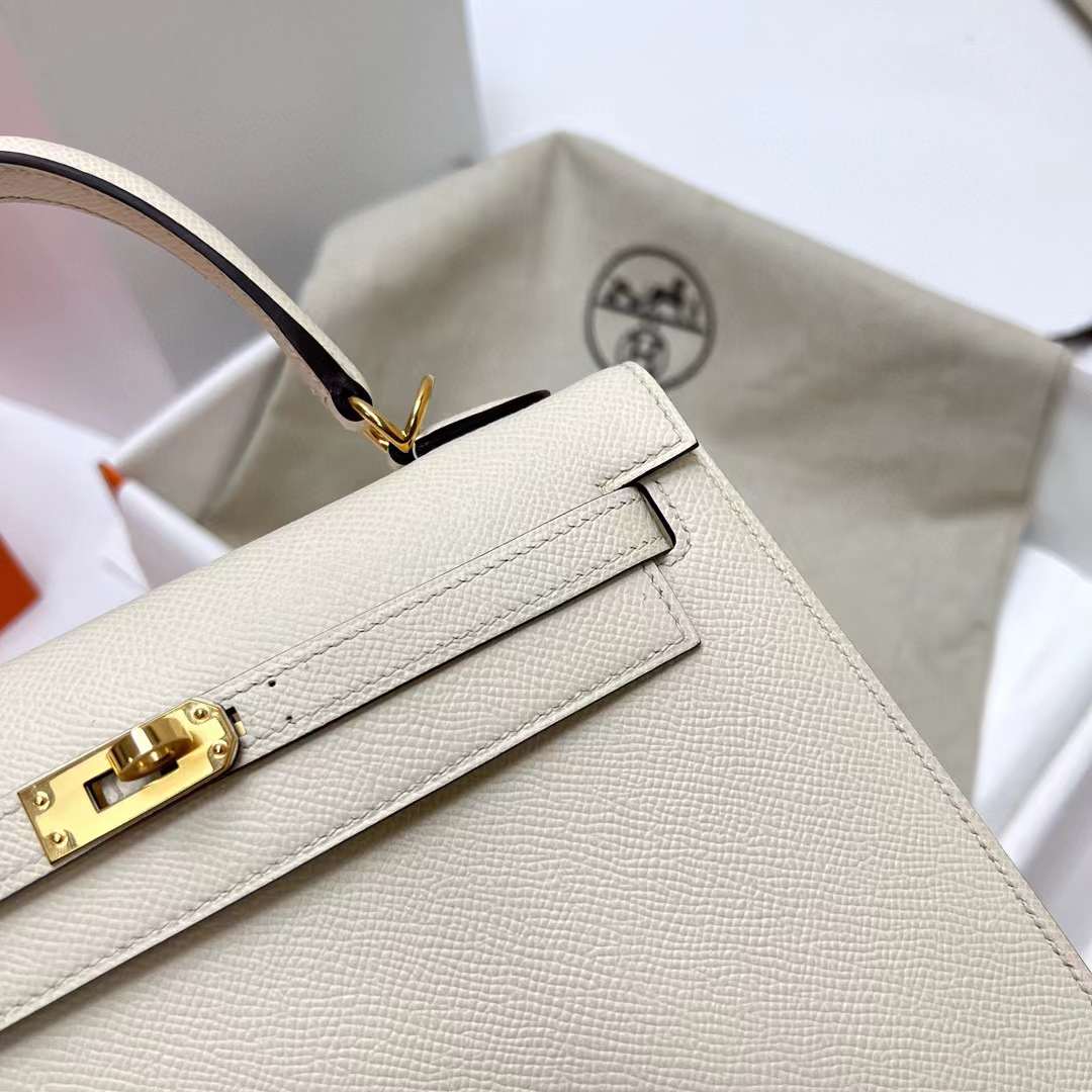 Hermès（爱马仕）Kelly 凯莉包 Epsom i2 奶油白 金扣 25cm 全手工蜡线缝制 Ghw