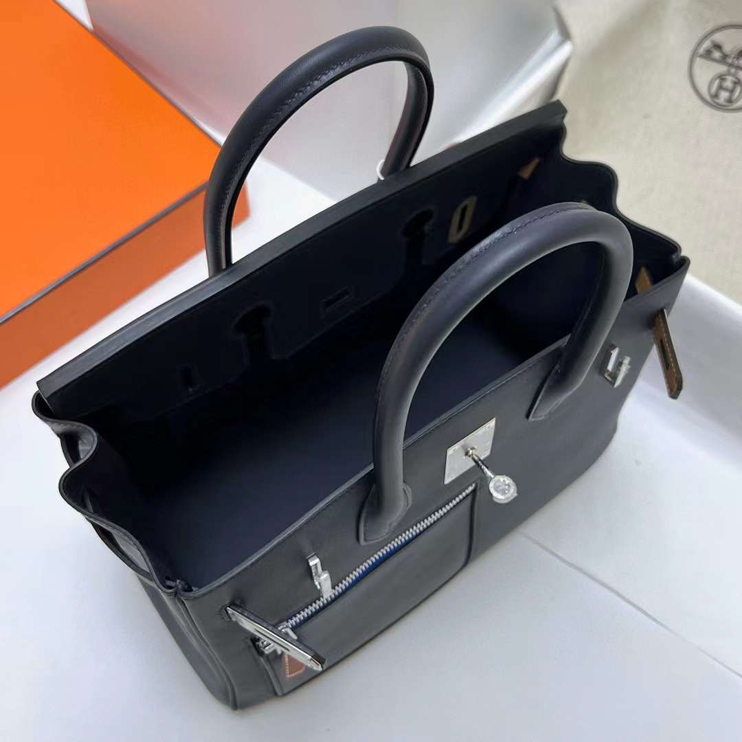 Hermès（爱马仕）Birkin 铂金包 Swift Colormatic 口袋包 2Z 午夜蓝 银扣 30cm 全手工蜡线缝制 Phw