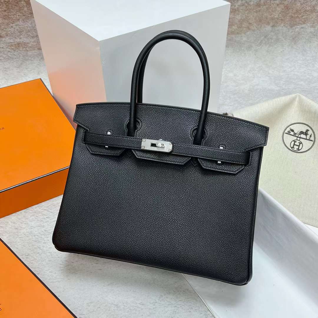 Hermès（爱马仕）Birkin 铂金包 Togo皮 Ck89 黑色 银扣 30cm 全手工蜡线缝制 Phw