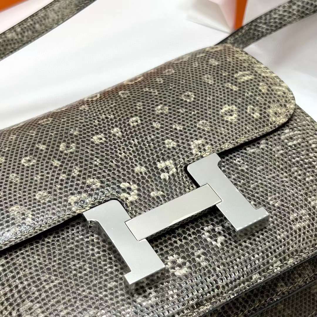 Hermès（爱马仕）Constance 康康 Lizard 进口蜥蜴皮 自然色 银扣 19cm 全手工蜡线缝制 Ghw