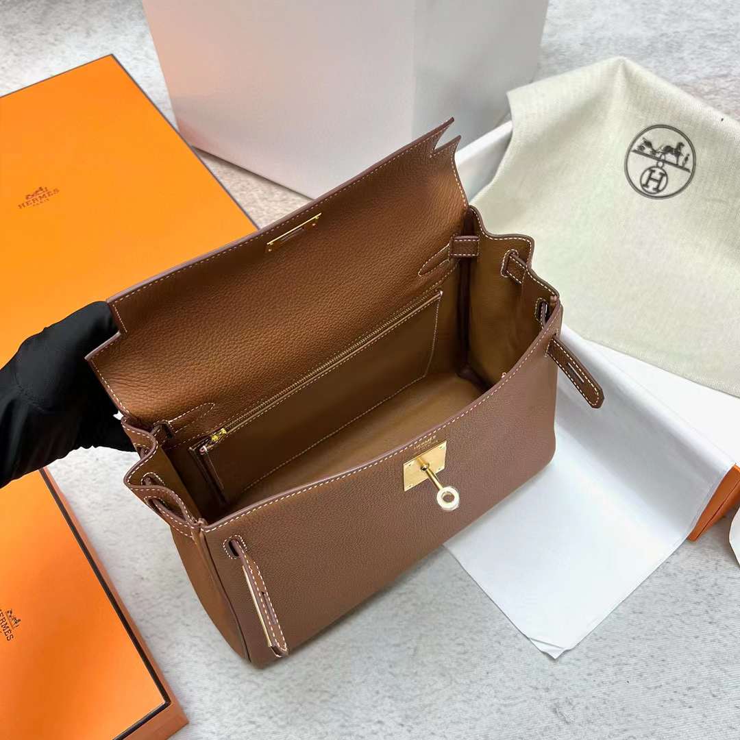 Hermès（爱马仕）Kelly 凯莉包 Togo Ck37 金棕色 金扣 28cm 全手工蜡线缝制 Ghw
