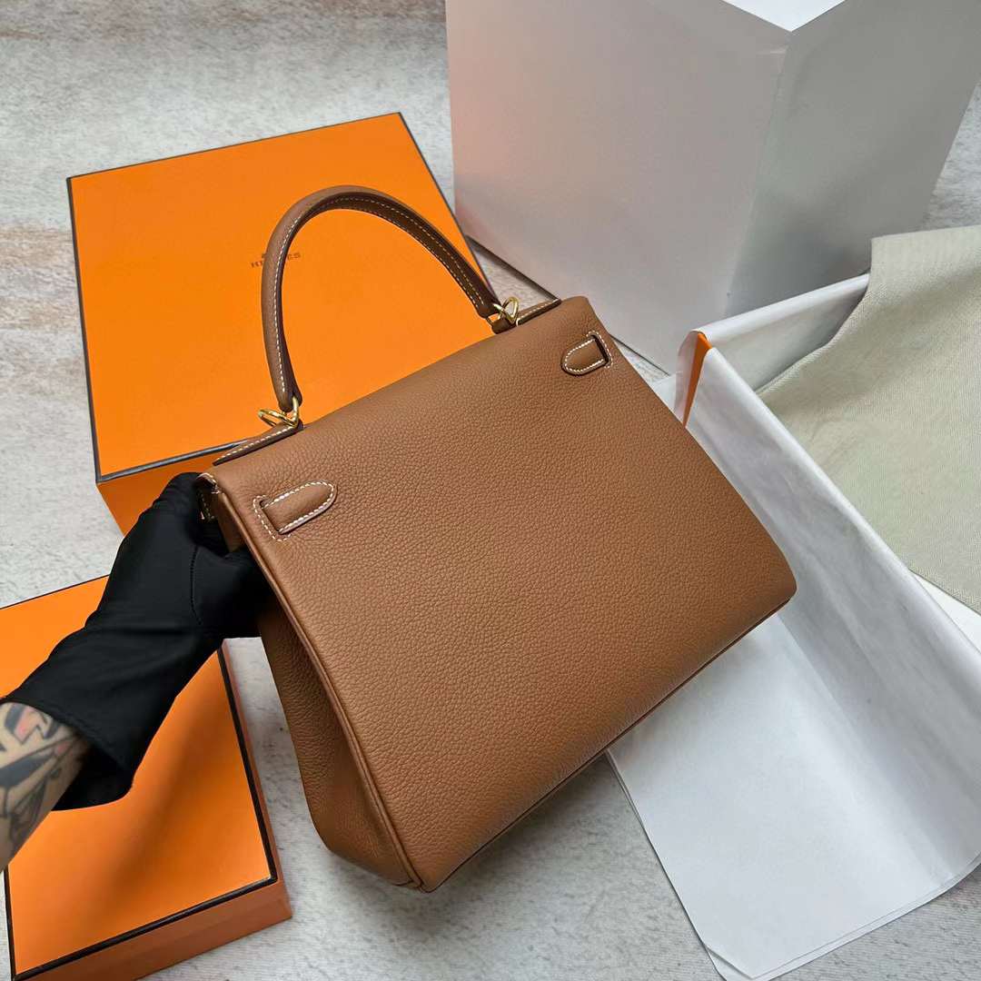 Hermès（爱马仕）Kelly 凯莉包 Togo Ck37 金棕色 金扣 28cm 全手工蜡线缝制 Ghw