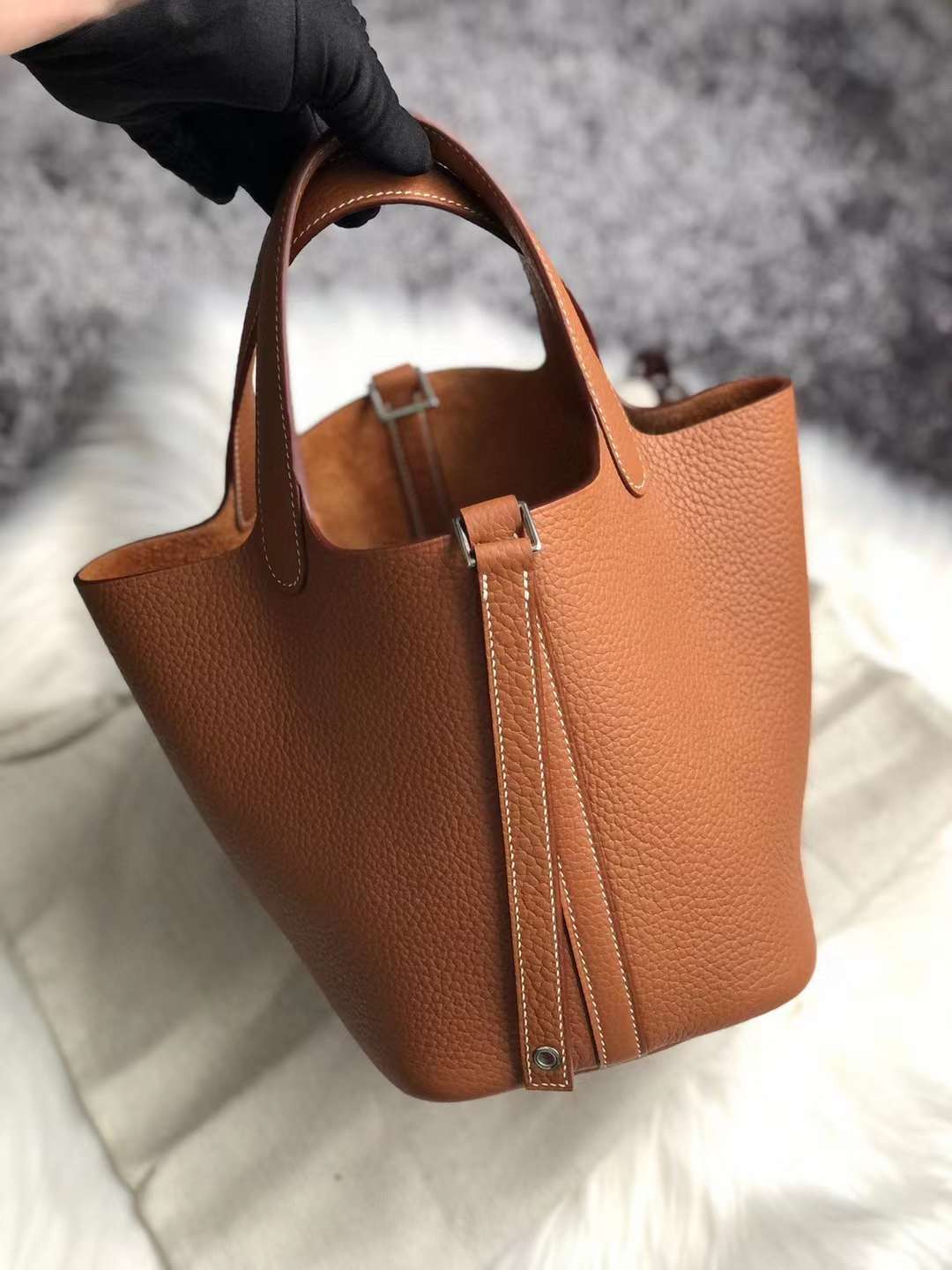 Hermès（爱马仕）Picotin 菜篮子 Clemence 原厂进口大牛皮 Ck37 金棕色 银扣 18cm 全手工蜡线缝制 Phw