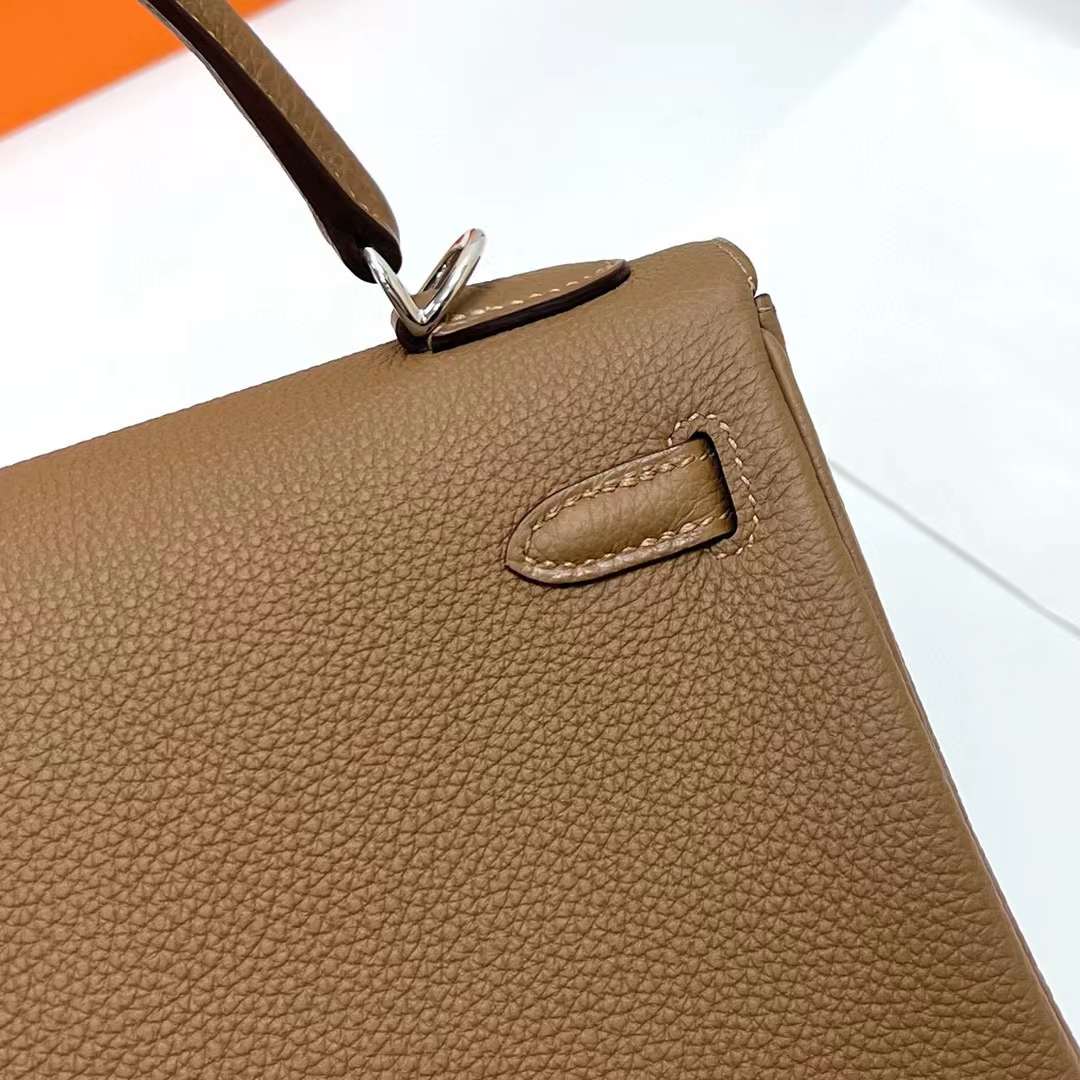 Hermès（爱马仕）Kelly 凯莉包 Togo皮 3G 栗子色 内拼 墨西哥粉 银扣 25cm 全手工蜡线缝制 Phw