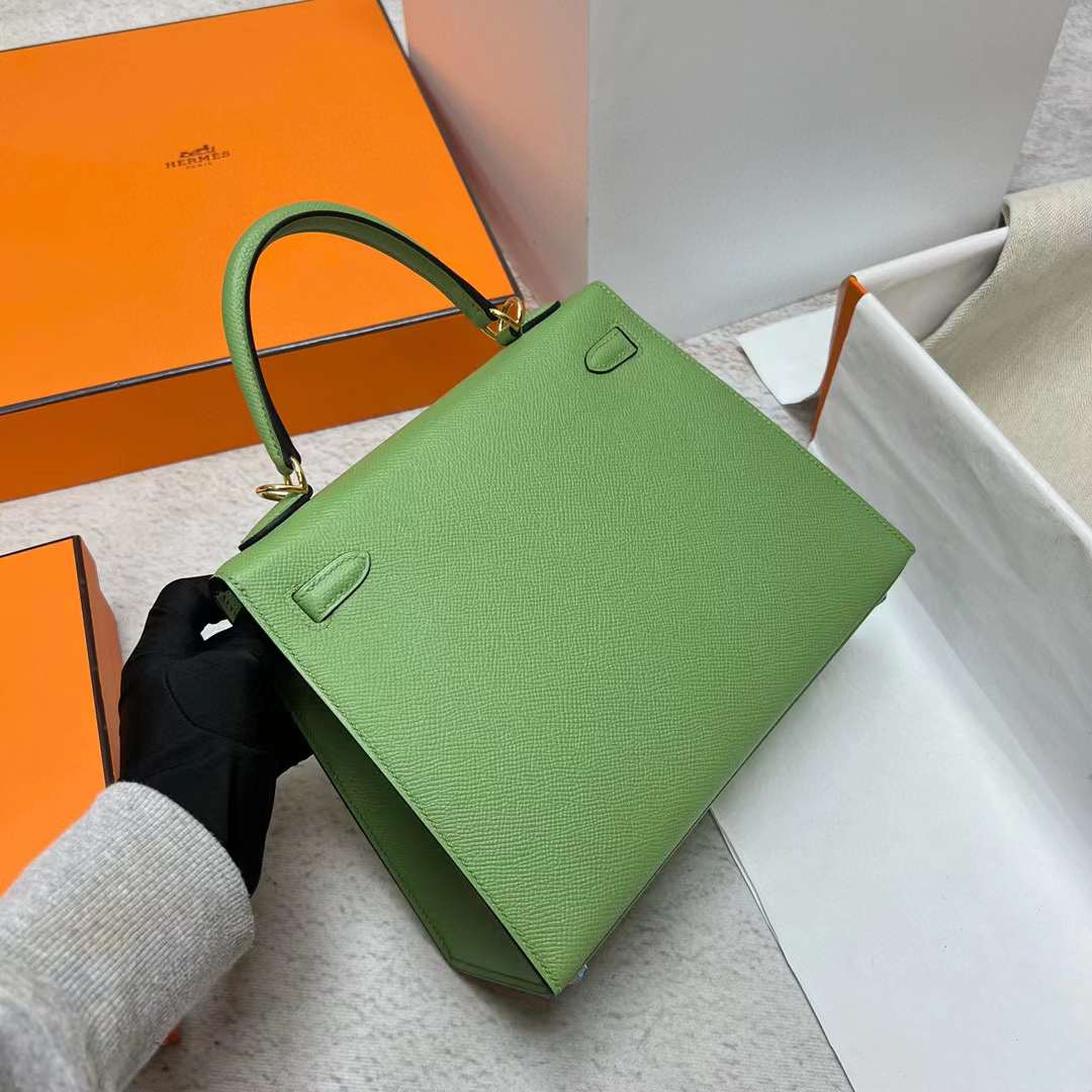 Hermès（爱马仕）Kelly 凯莉包 Epsom I3 牛油果绿 金扣 25cm 全手工蜡线缝制 Ghw