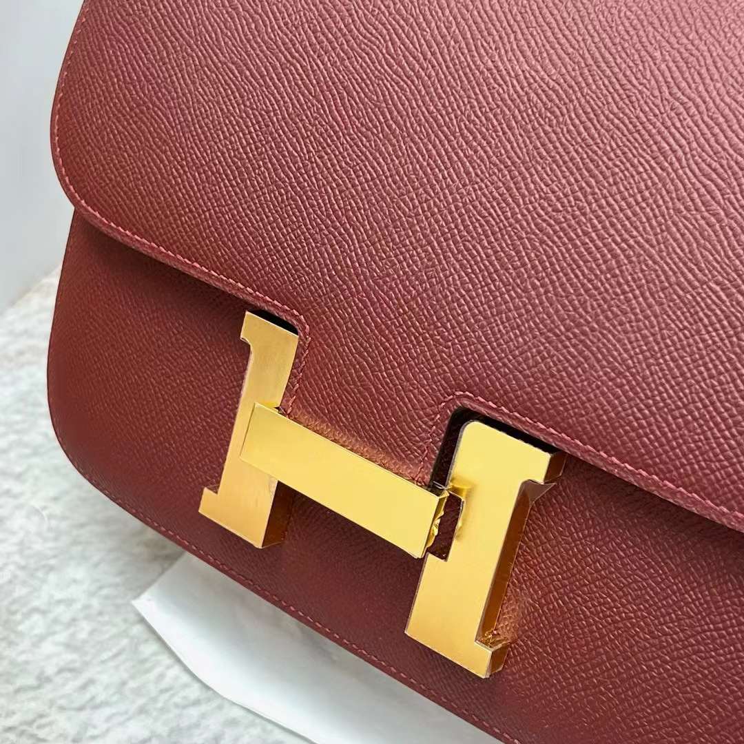 Hermès（爱马仕）Constance 康斯坦斯 Epsom Ck55 爱马仕红 金扣 24cm 全手工蜡线缝制 Ghw