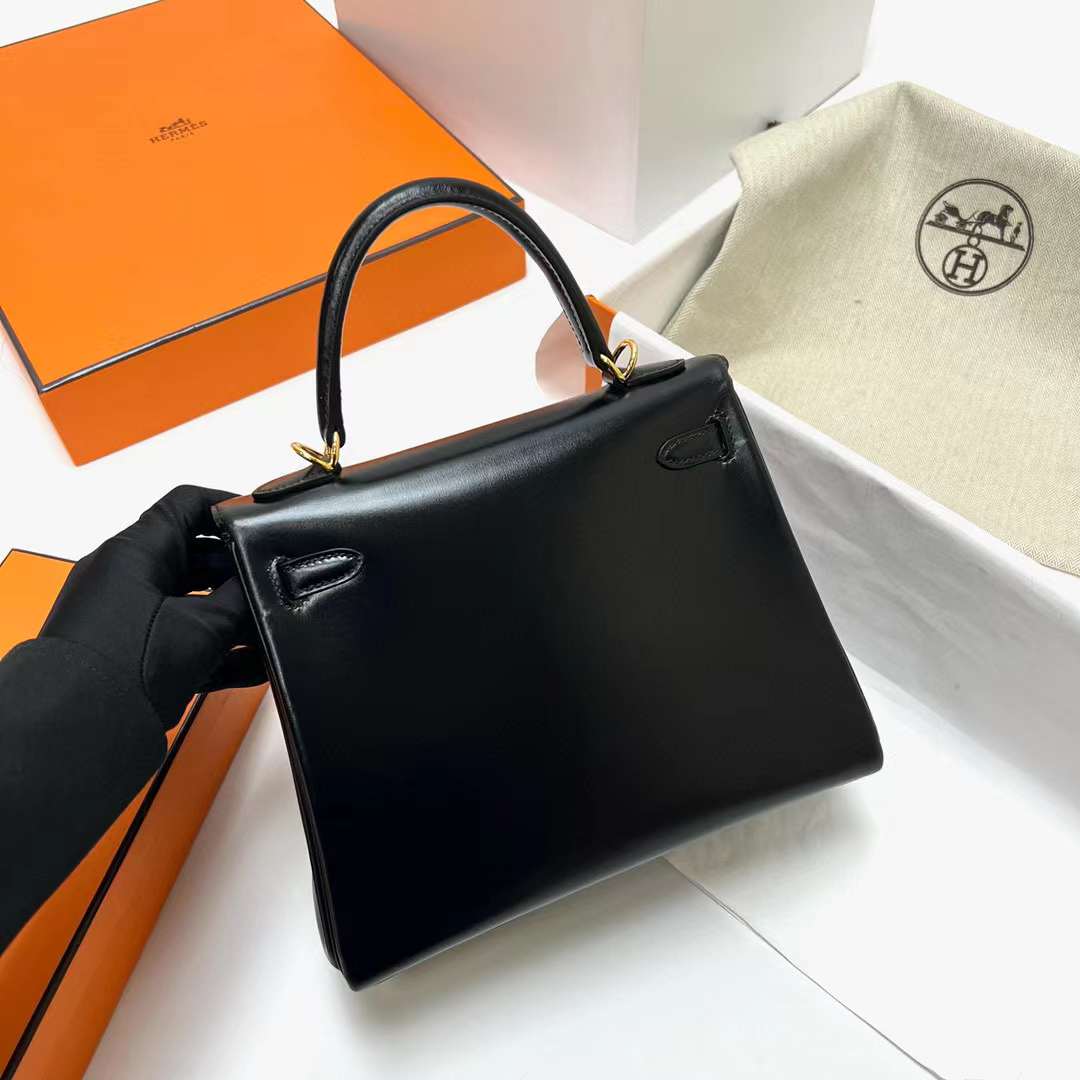 Hermès（爱马仕）Kelly 凯莉包 Box皮 Ck89 黑色 金扣 25cm 全手工蜡线缝制 Ghw