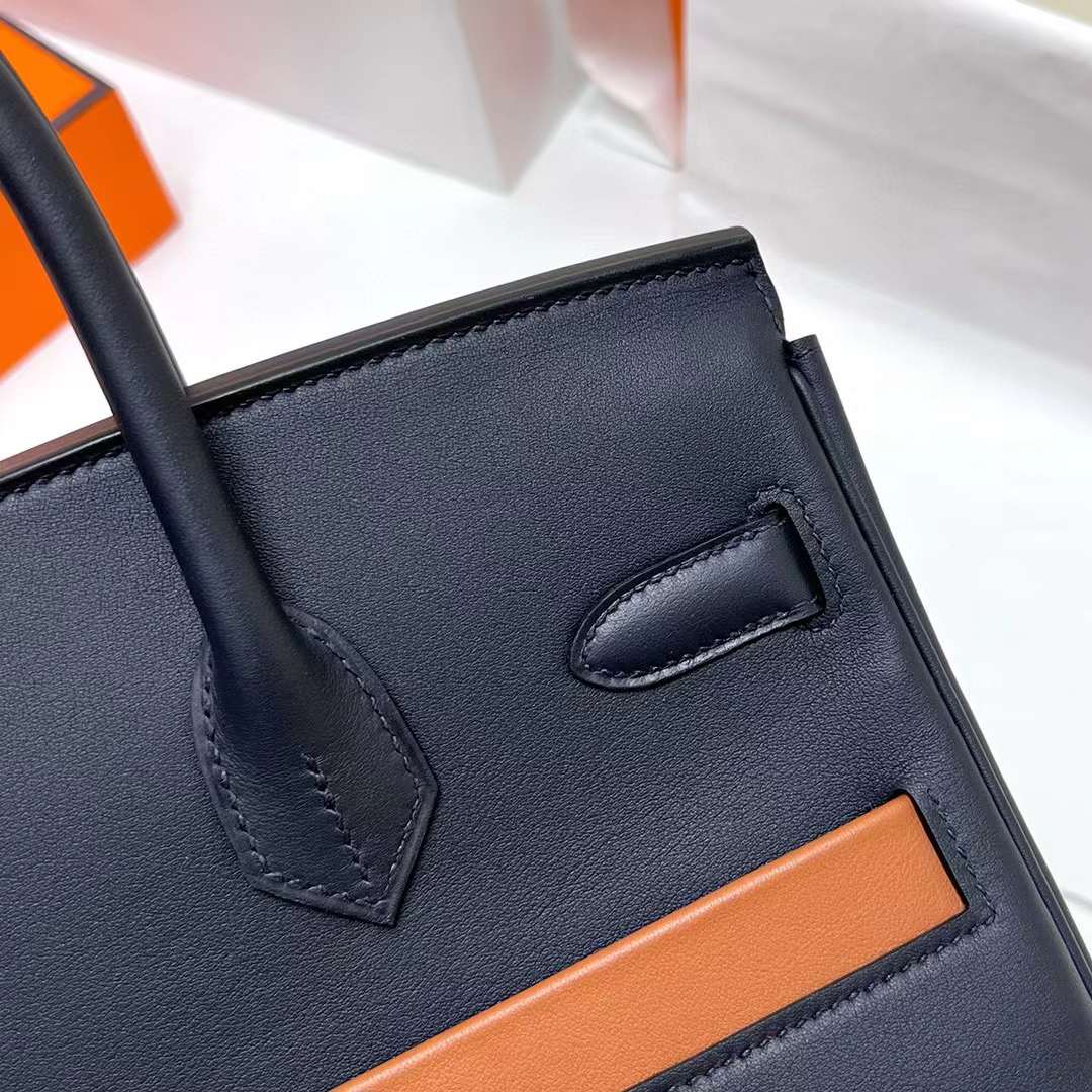 Hermès（爱马仕）Birkin 铂金包 Swift Colormatic 口袋包 2Z 午夜蓝 银扣 30cm 全手工蜡线缝制 Phw