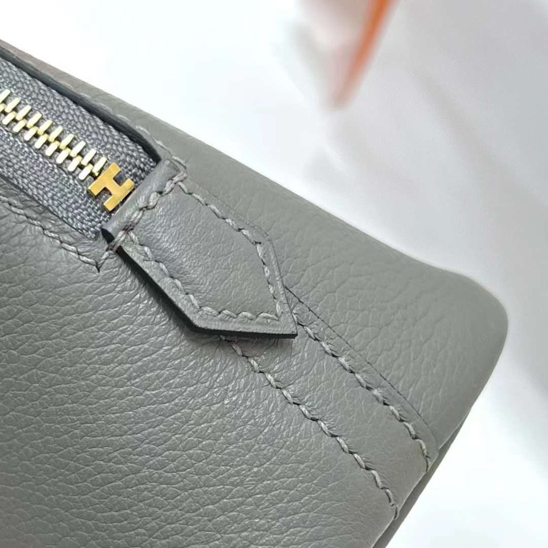 Hermès（爱马仕）Mini Bolide 迷你保龄球包 Evercolor 0L 积雨云灰 金扣 19cm 全手工蜡线缝制 Ghw