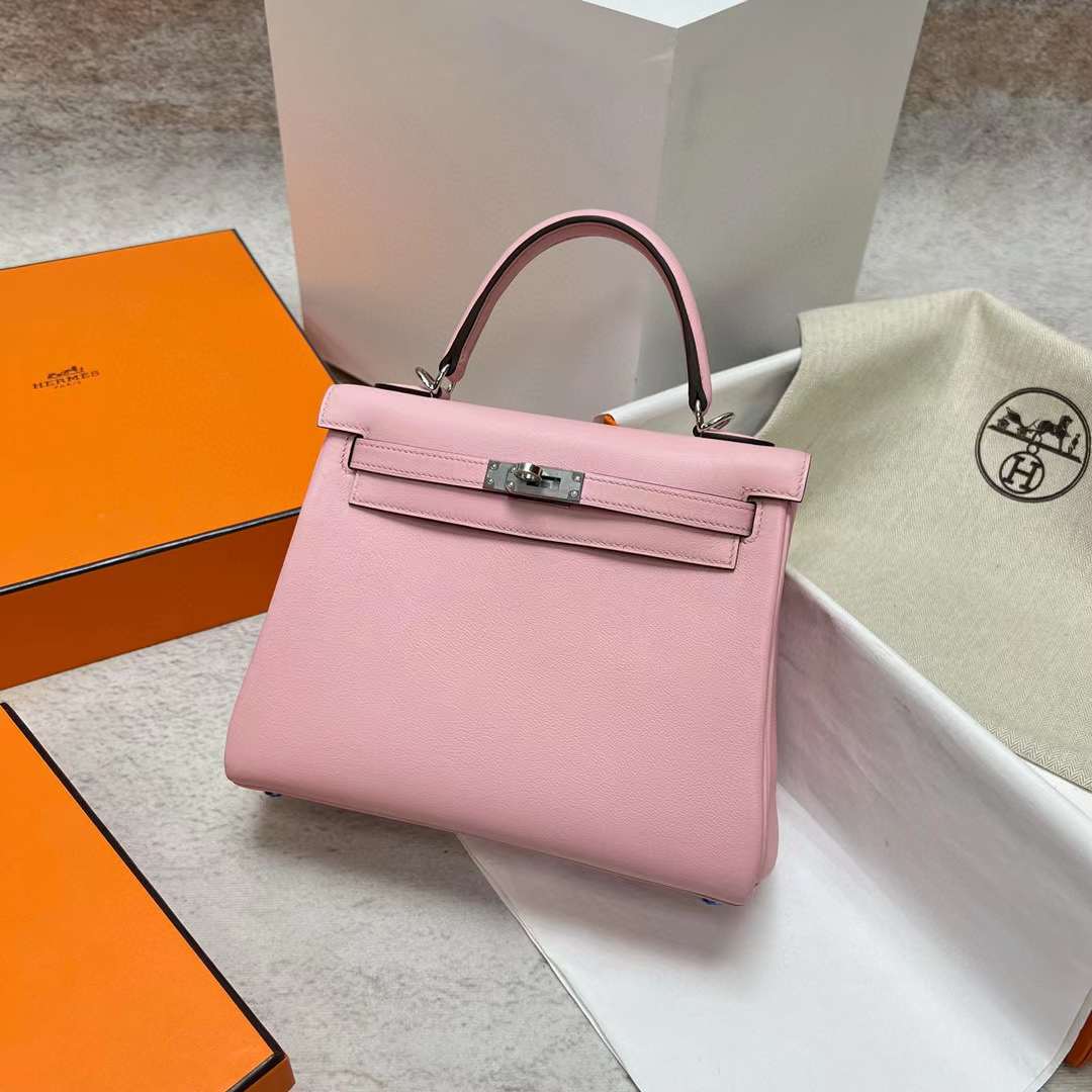 Hermès（爱马仕）Kelly Swift 3Q 新粉色 银扣 25cm 全手工蜡线缝制 Phw