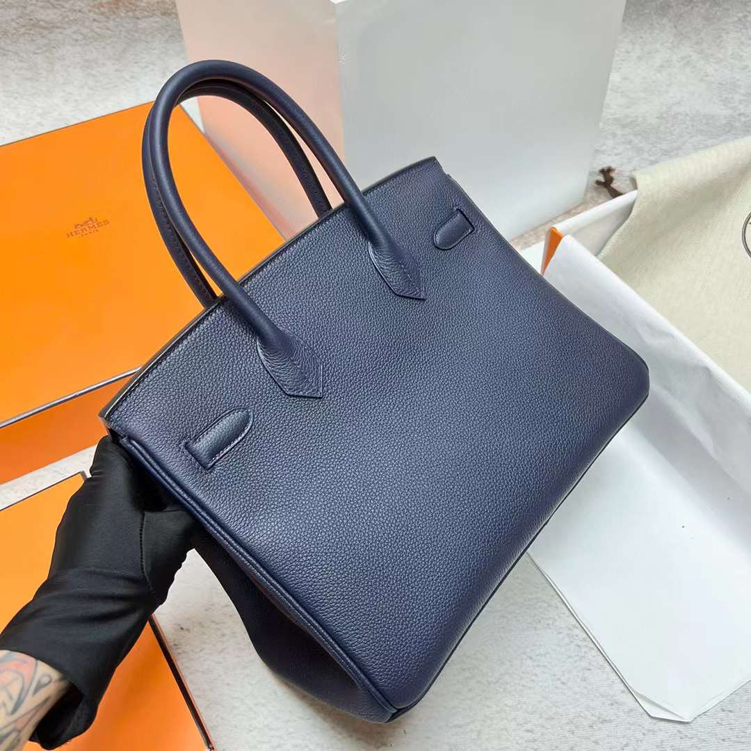 Hermès（爱马仕）Birkin 铂金包 Togo皮 2Z 午夜蓝 银扣 30cm 全手工蜡线缝制 Phw